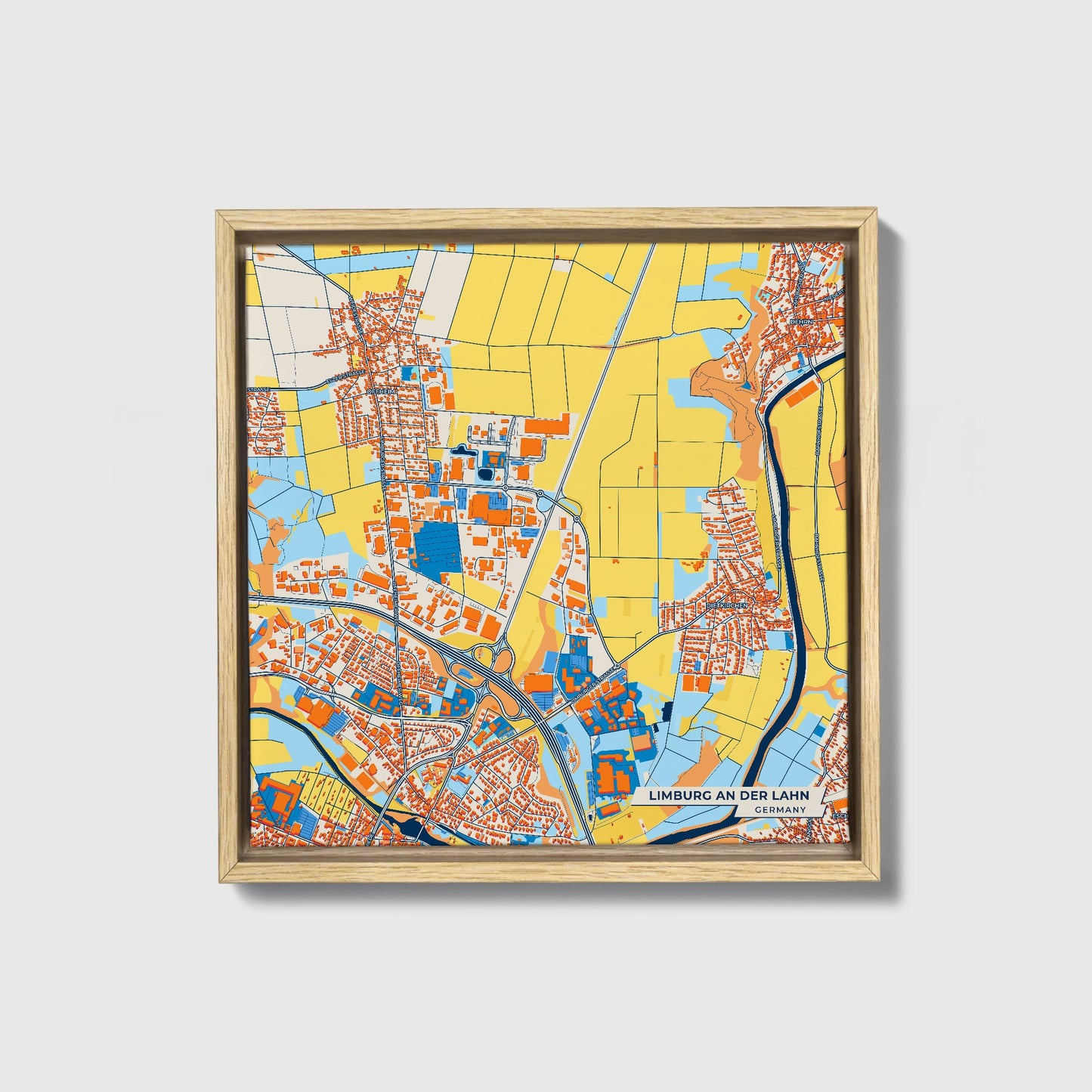 Limburg An Der Lahn Germany Colorful City Map Canvas Print • Natural Wooden Framed