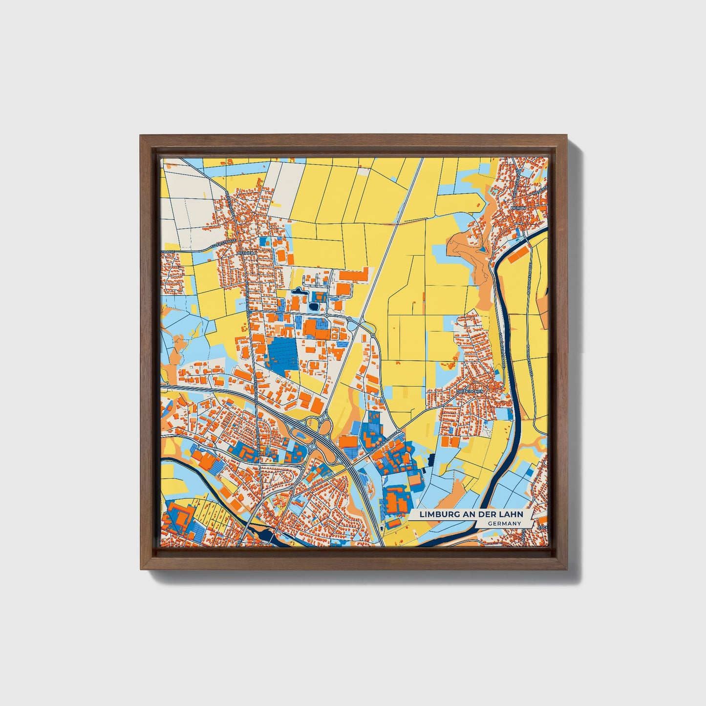 Limburg An Der Lahn Germany Colorful City Map Canvas Print • Dark Wooden Framed