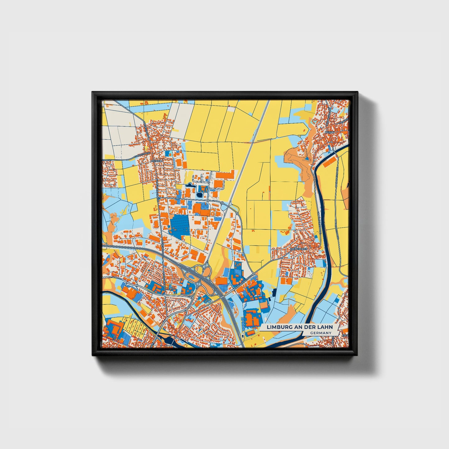 Limburg An Der Lahn Germany Colorful City Map Canvas Print • Black Framed