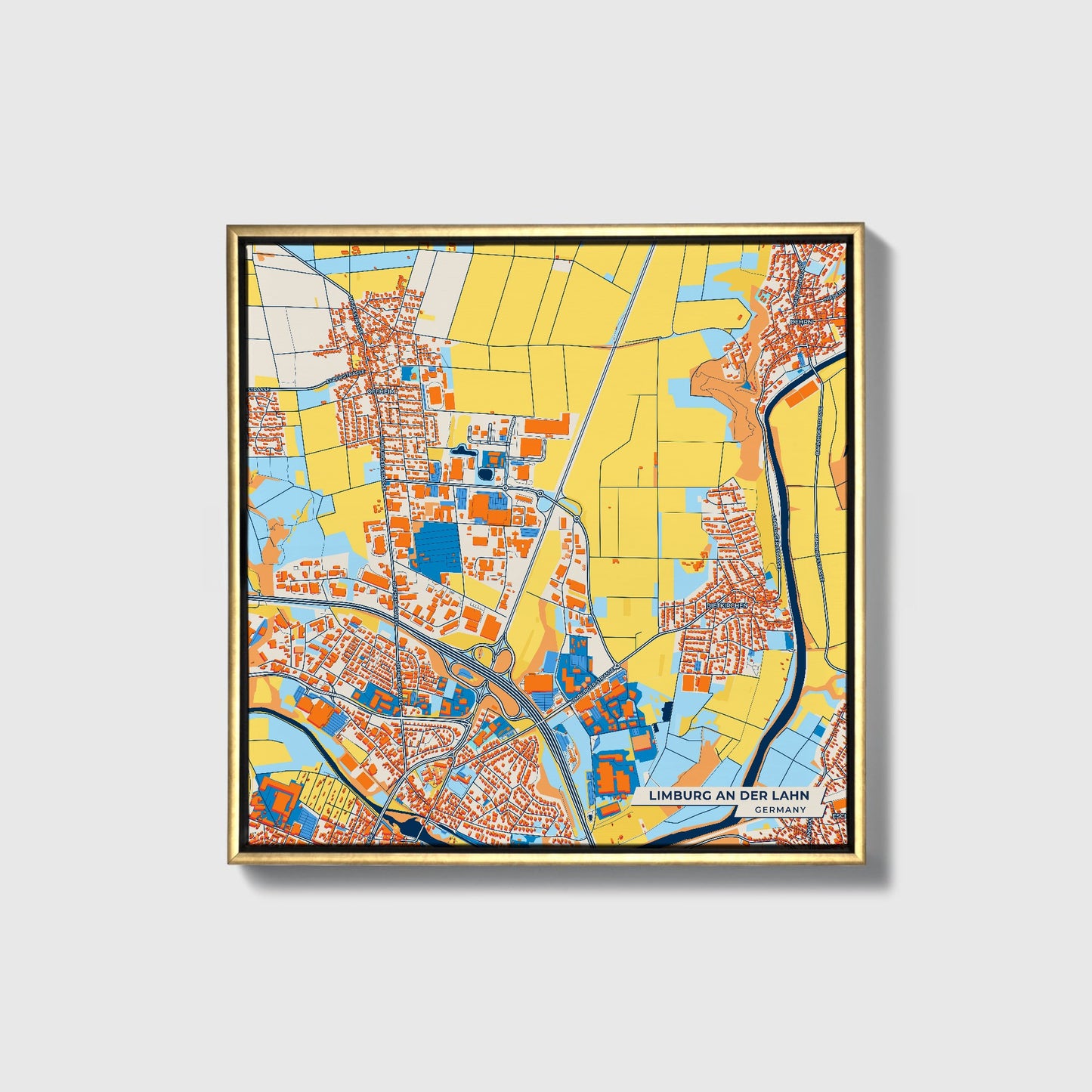 Limburg An Der Lahn Germany Colorful City Map Canvas Print • Gold Framed