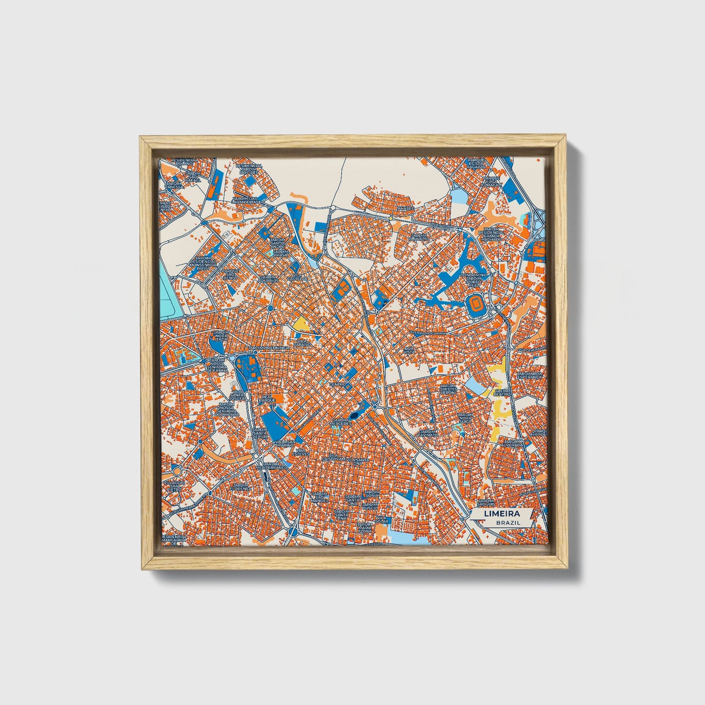 Limeira Brazil Colorful City Map Canvas Print • Natural Wooden Framed