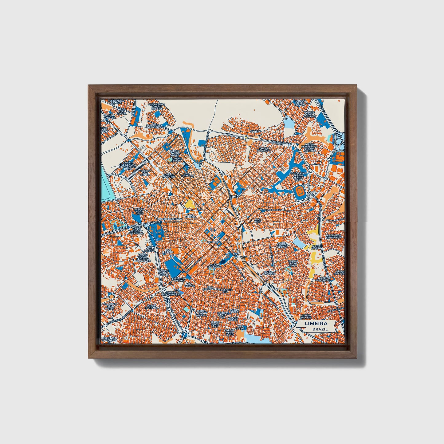 Limeira Brazil Colorful City Map Canvas Print • Dark Wooden Framed