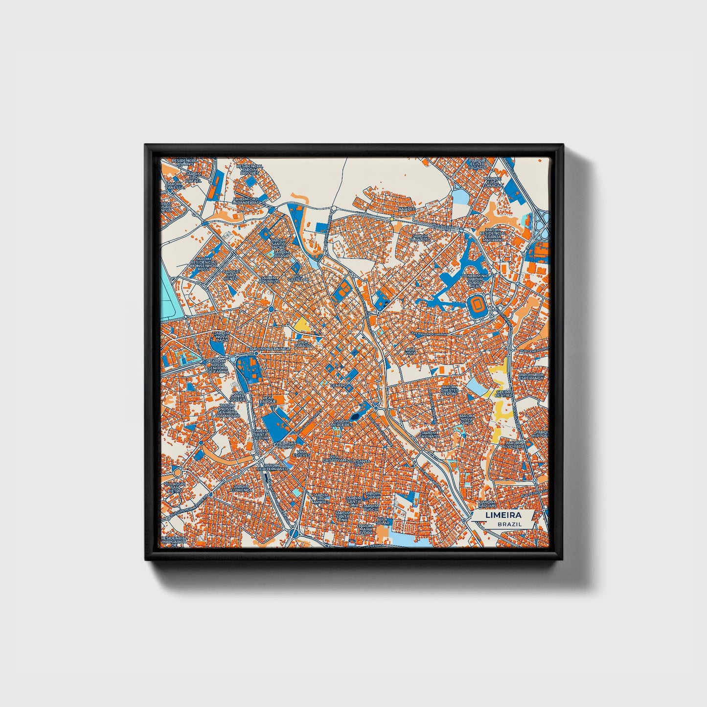 Limeira Brazil Colorful City Map Canvas Print • Black Framed