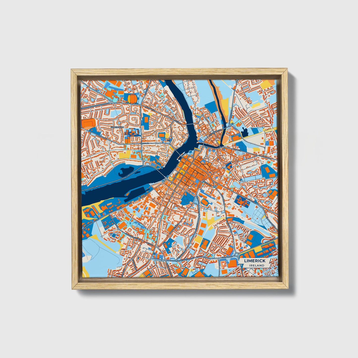 Limerick Ireland Colorful City Map Canvas Print • Natural Wooden Framed