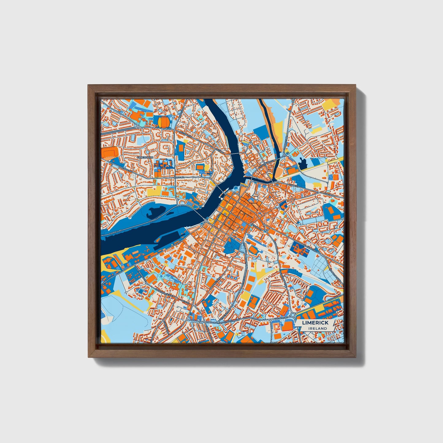 Limerick Ireland Colorful City Map Canvas Print • Dark Wooden Framed