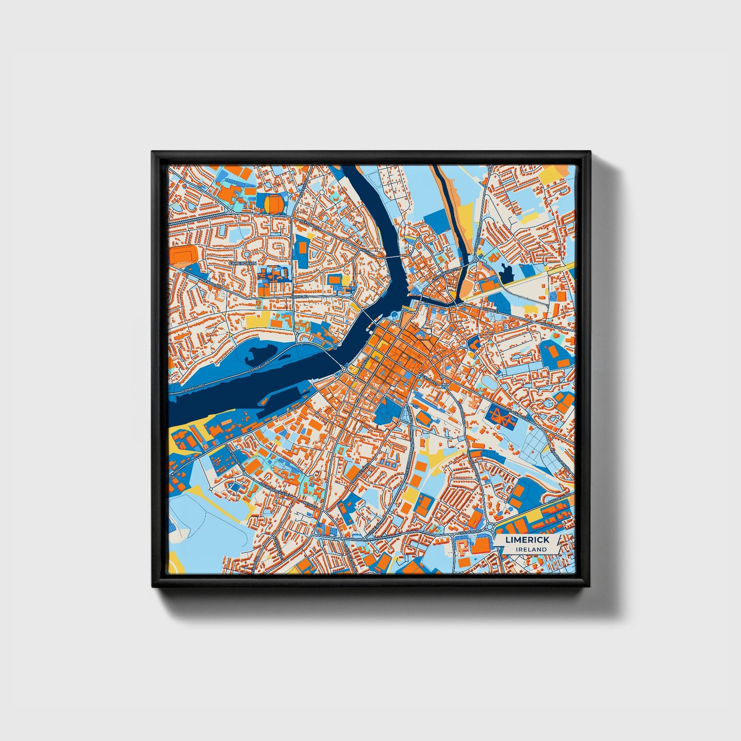 Limerick Ireland Colorful City Map Canvas Print • Black Framed
