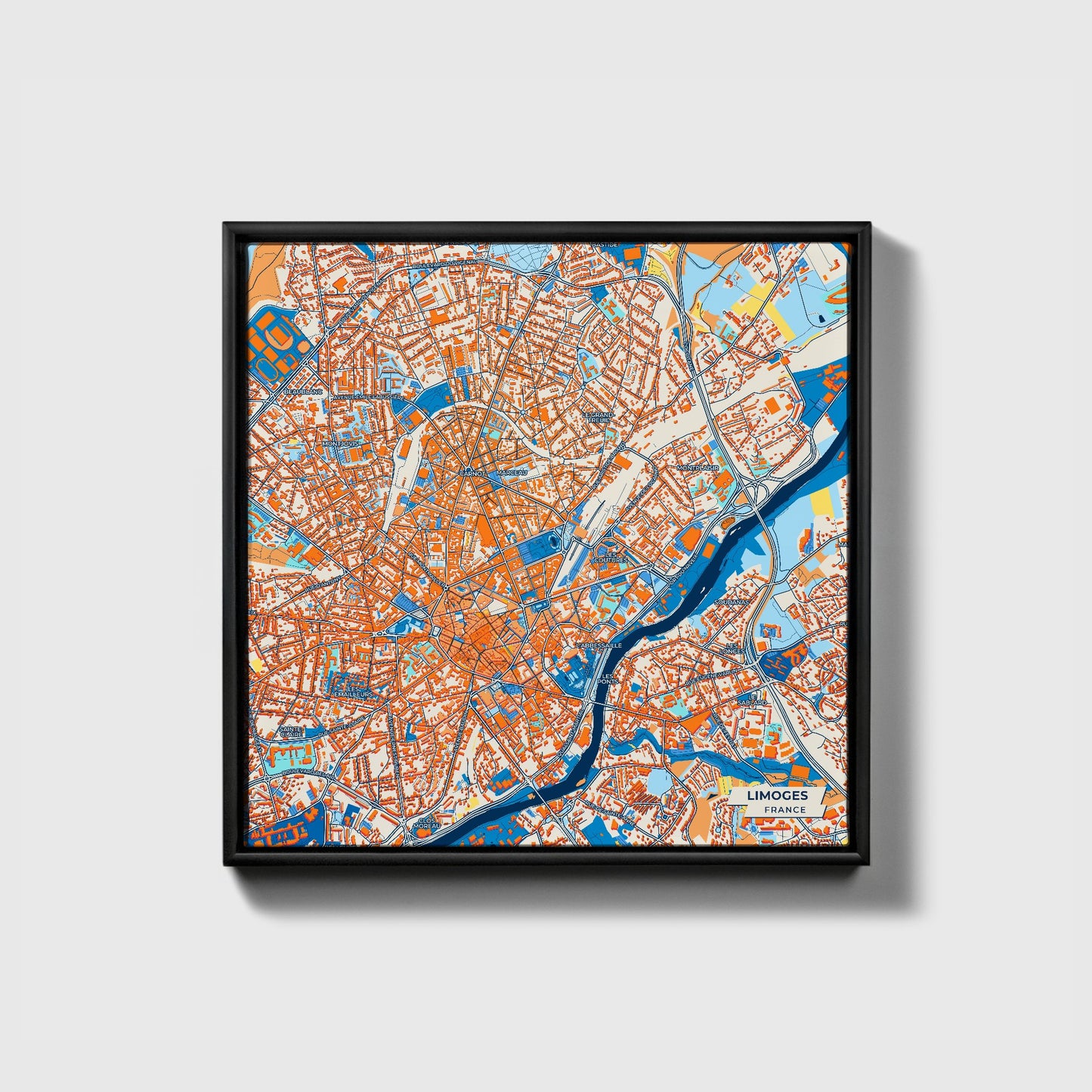 Limoges France Colorful City Map Canvas Print • Black Framed