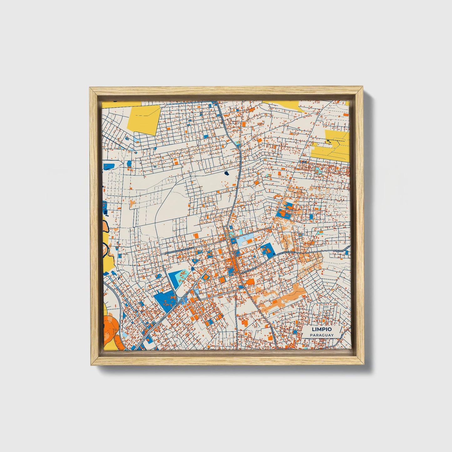 Limpio Paraguay Colorful City Map Canvas Print • Natural Wooden Framed