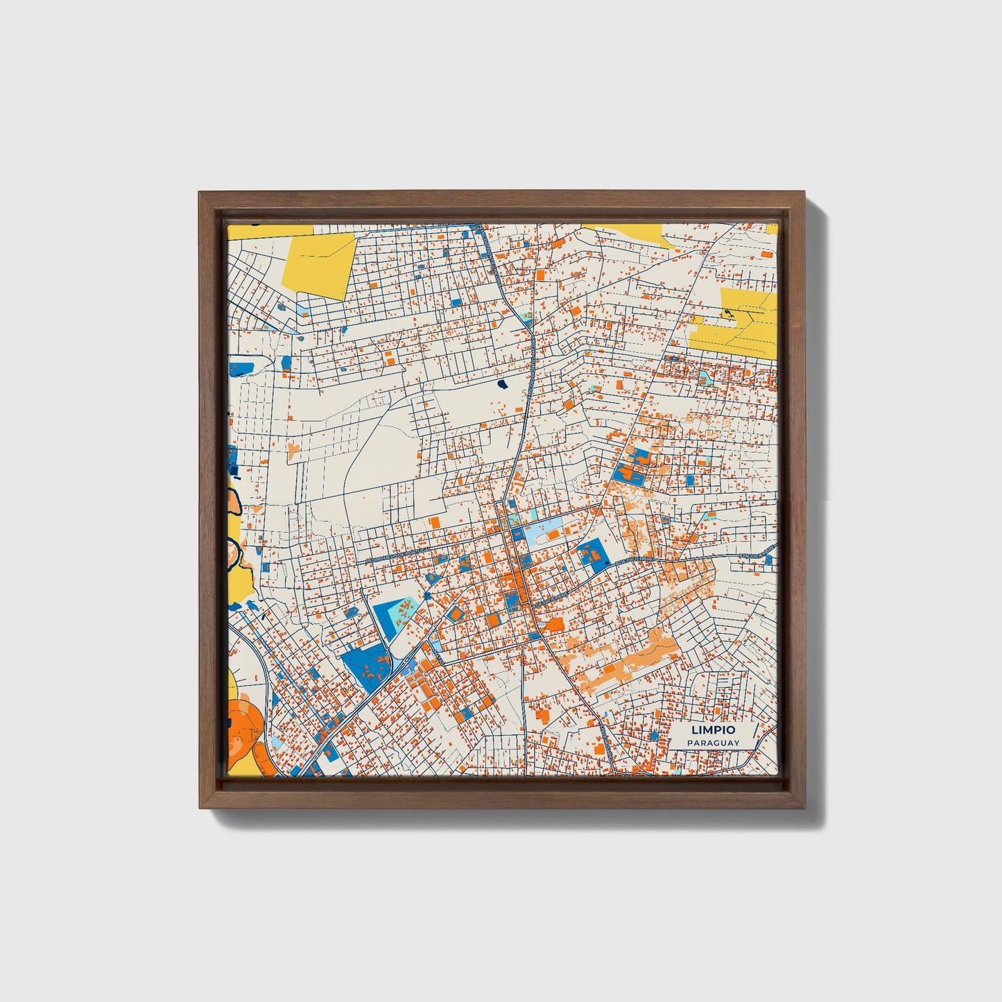 Limpio Paraguay Colorful City Map Canvas Print • Dark Wooden Framed