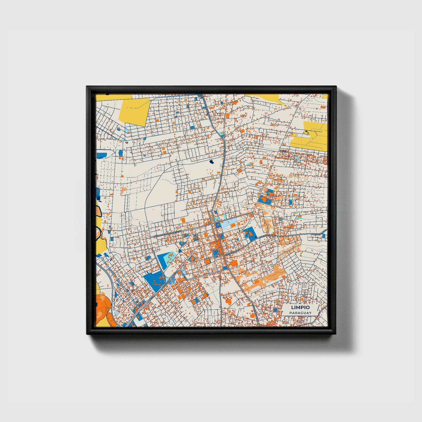 Limpio Paraguay Colorful City Map Canvas Print • Black Framed