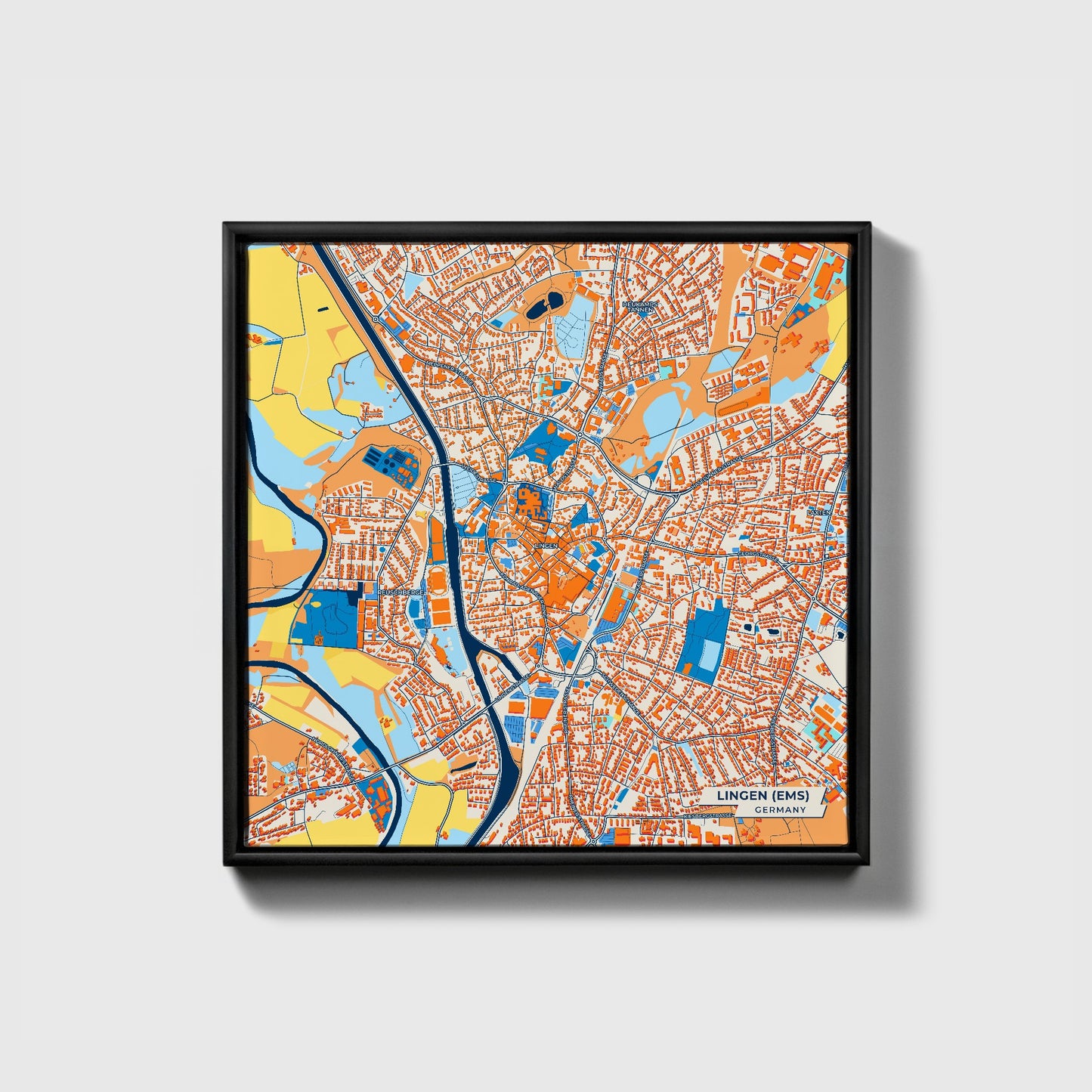 Lingen (Ems) Germany Colorful City Map Canvas Print • Black Framed