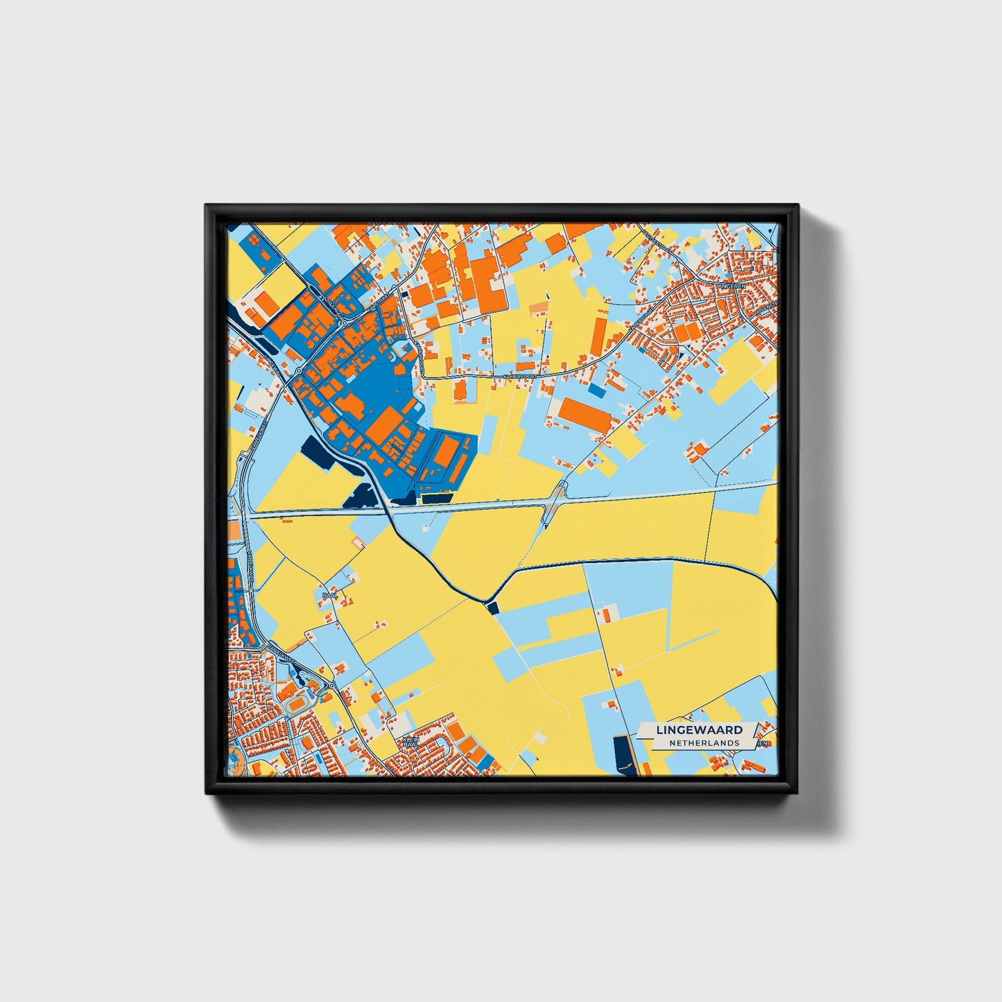 Lingewaard Netherlands Colorful City Map Canvas Print • Black Framed