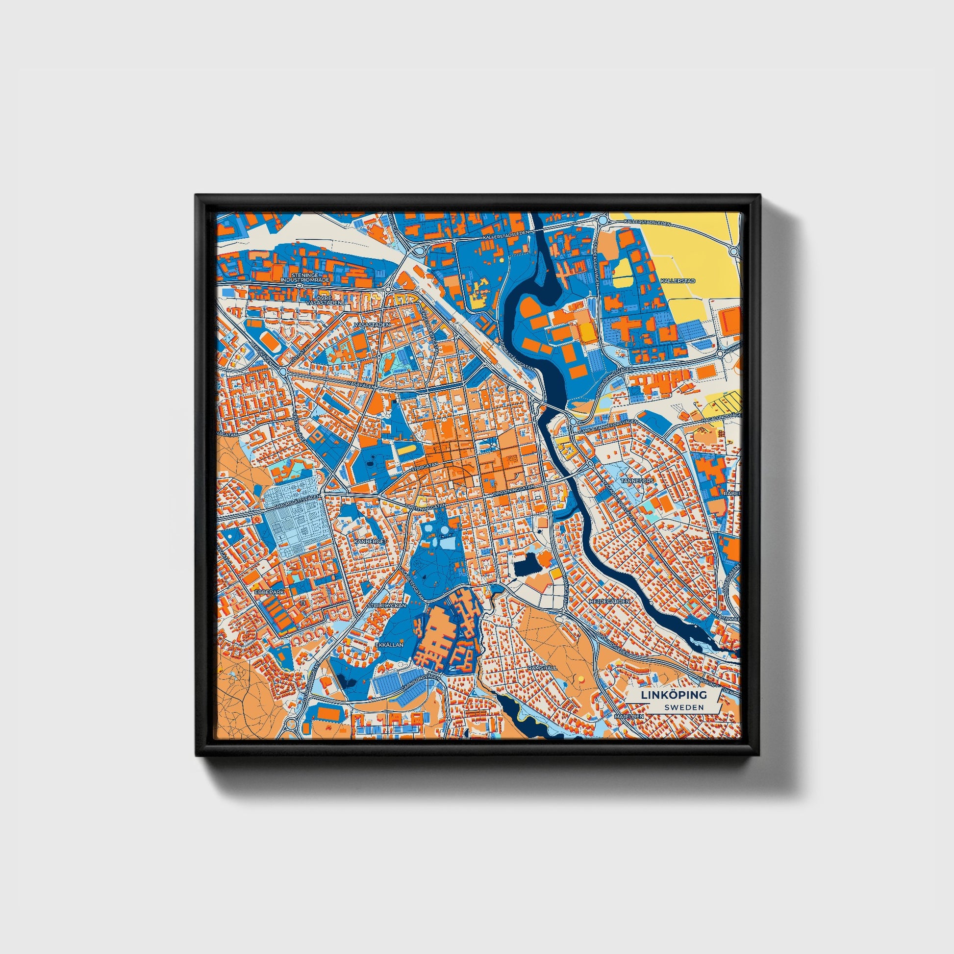 Linköping Sweden Colorful City Map Canvas Print • Black Framed