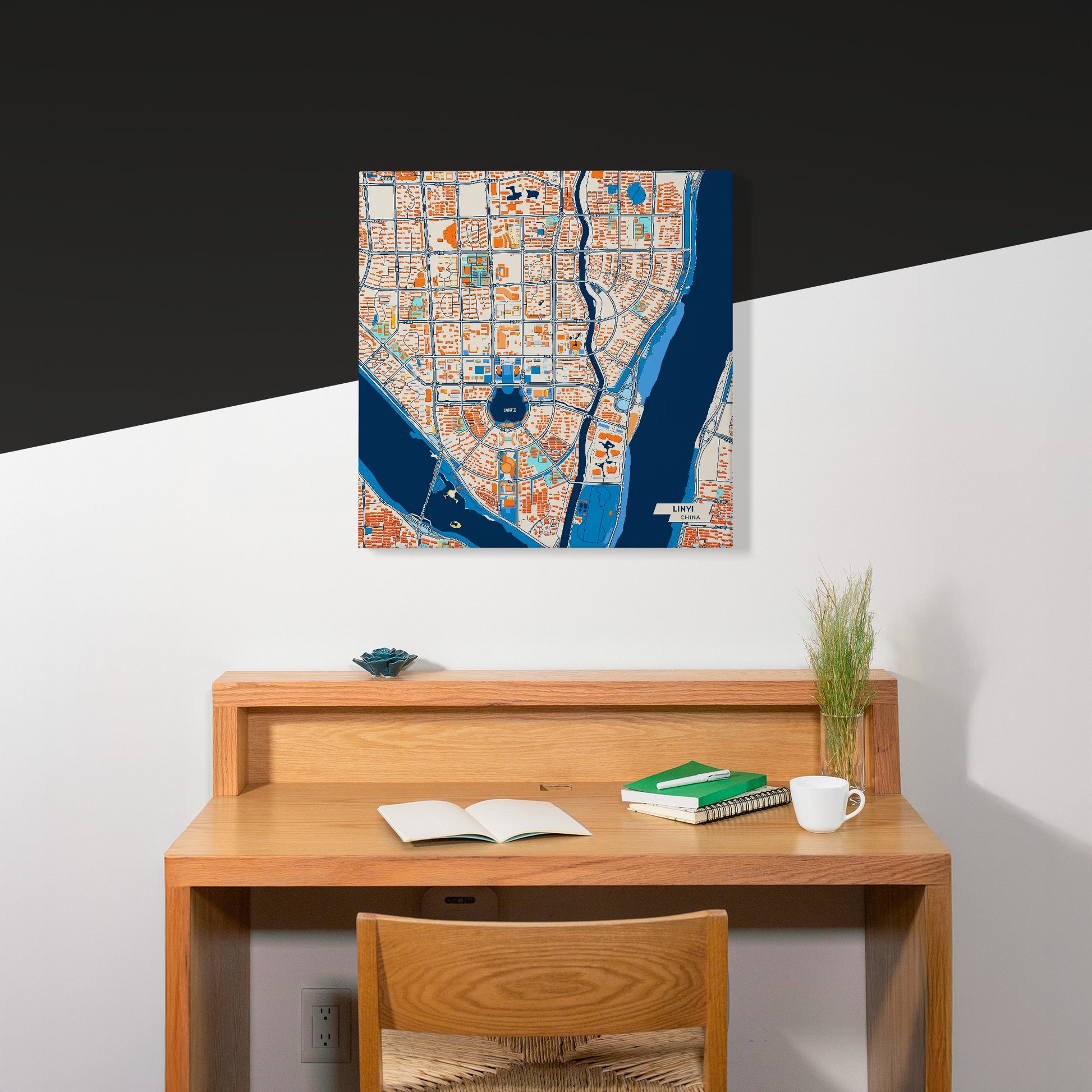 Linyi China Colorful City Map Canvas Print Scene