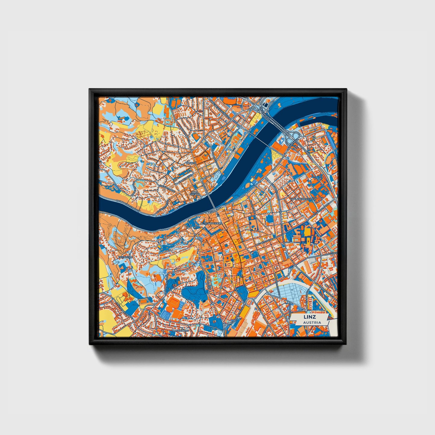 Linz Austria Colorful City Map Canvas Print • Black Framed
