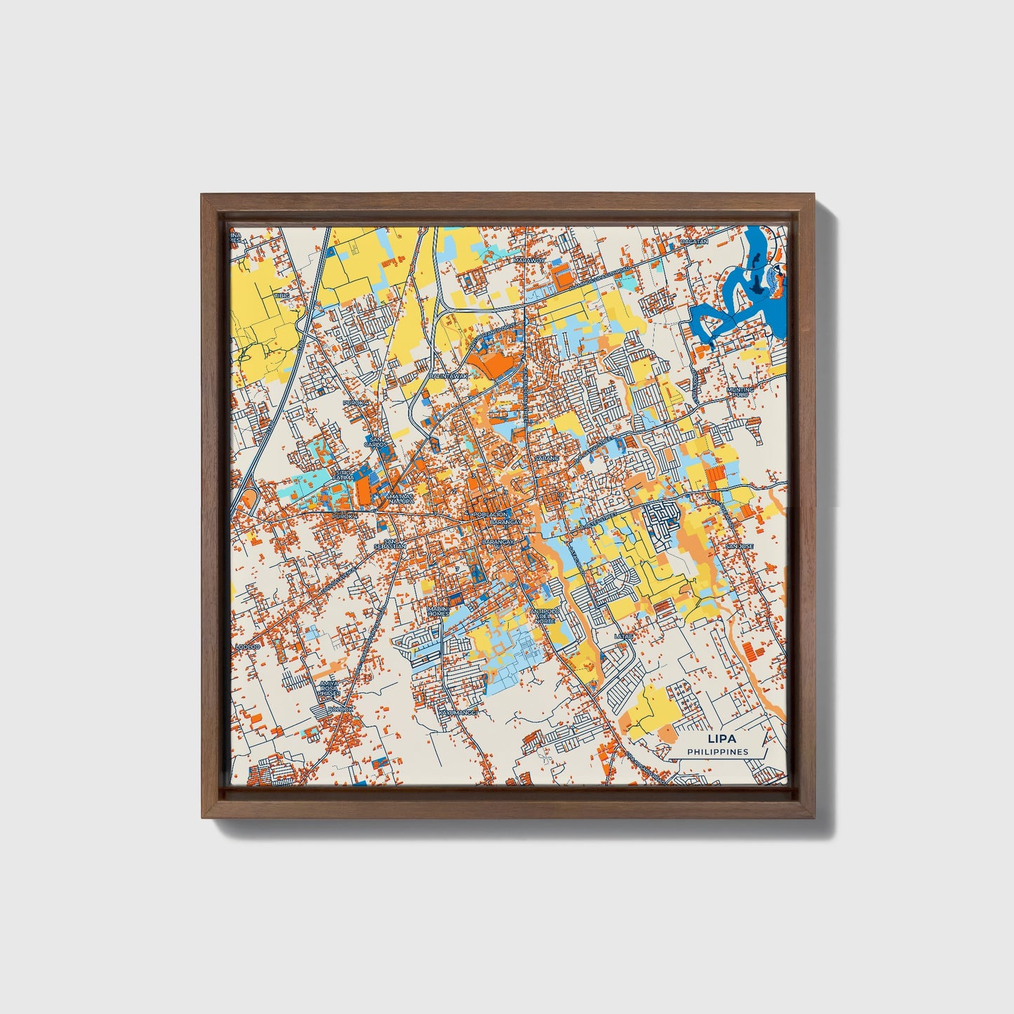 Lipa Philippines Colorful City Map Canvas Print • Dark Wooden Framed