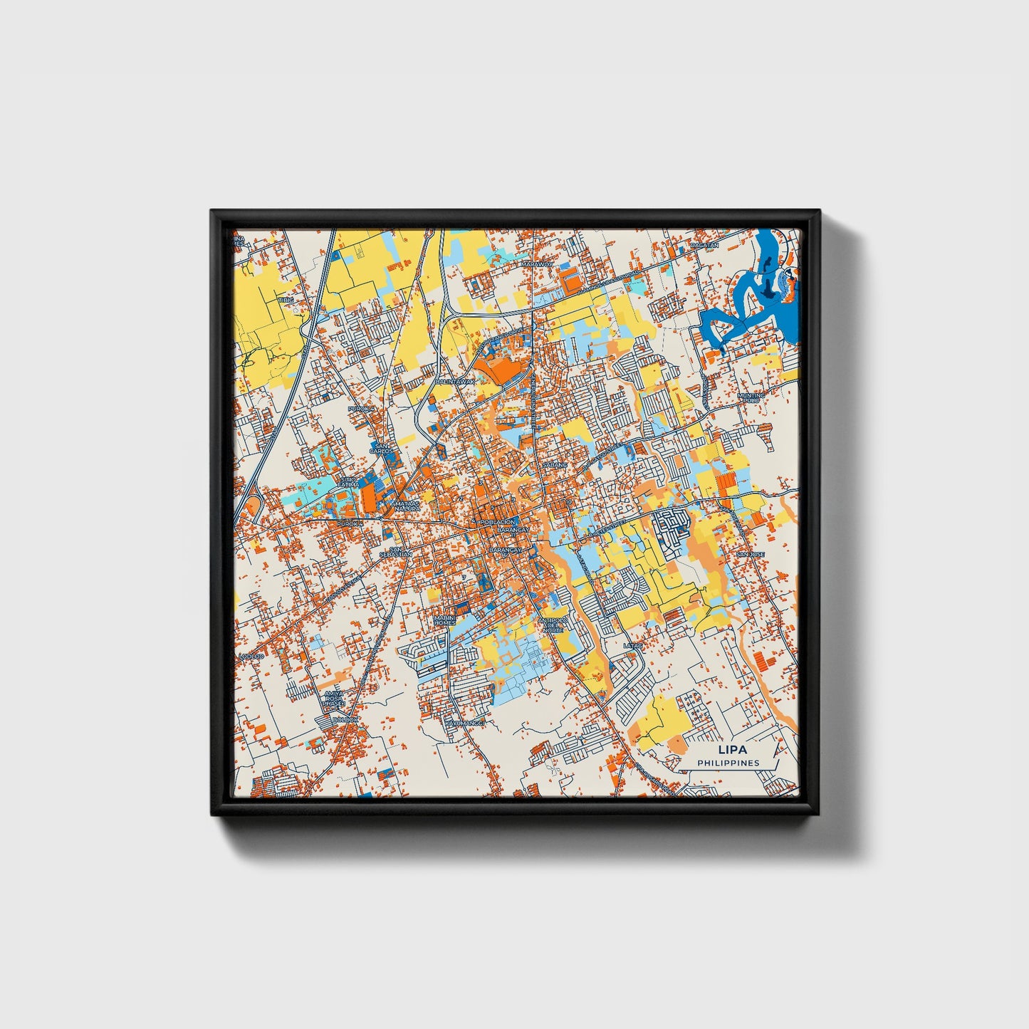 Lipa Philippines Colorful City Map Canvas Print • Black Framed