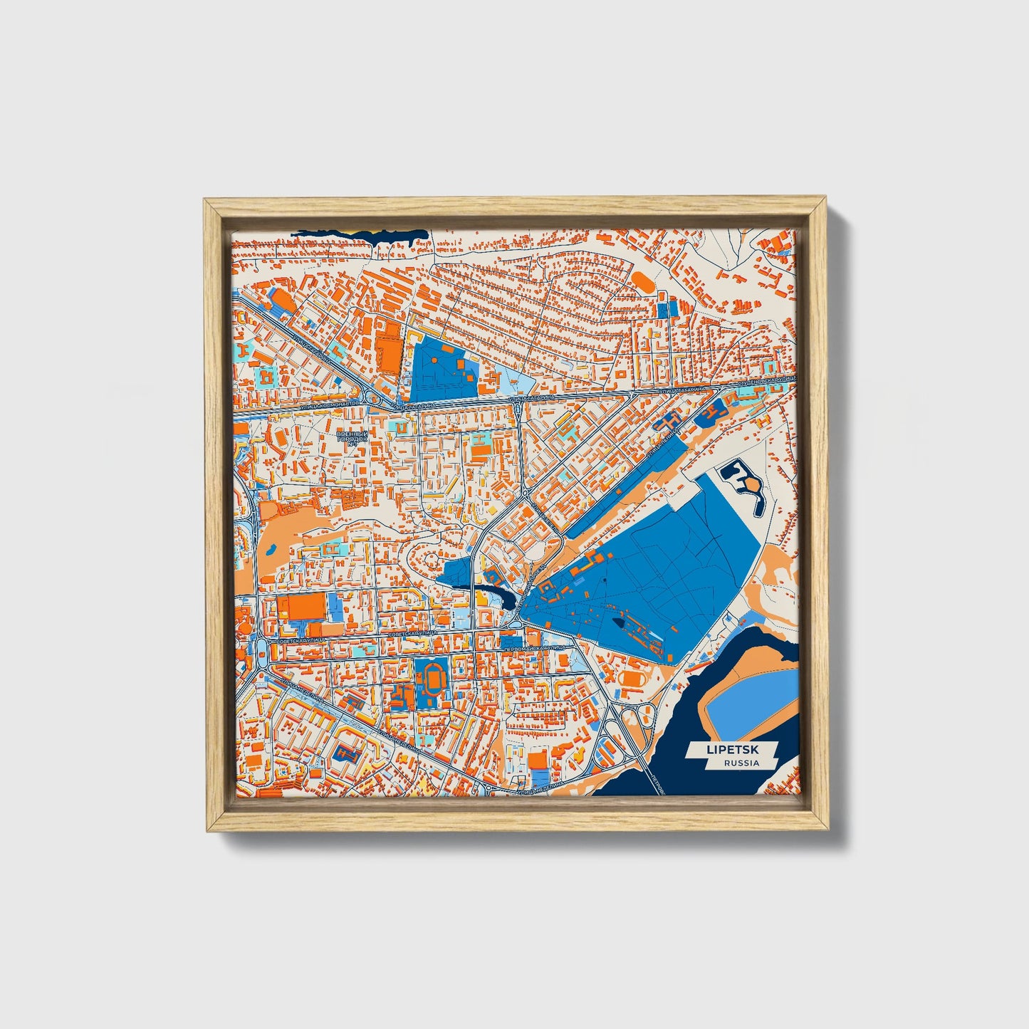 Lipetsk Russia Colorful City Map Canvas Print • Natural Wooden Framed