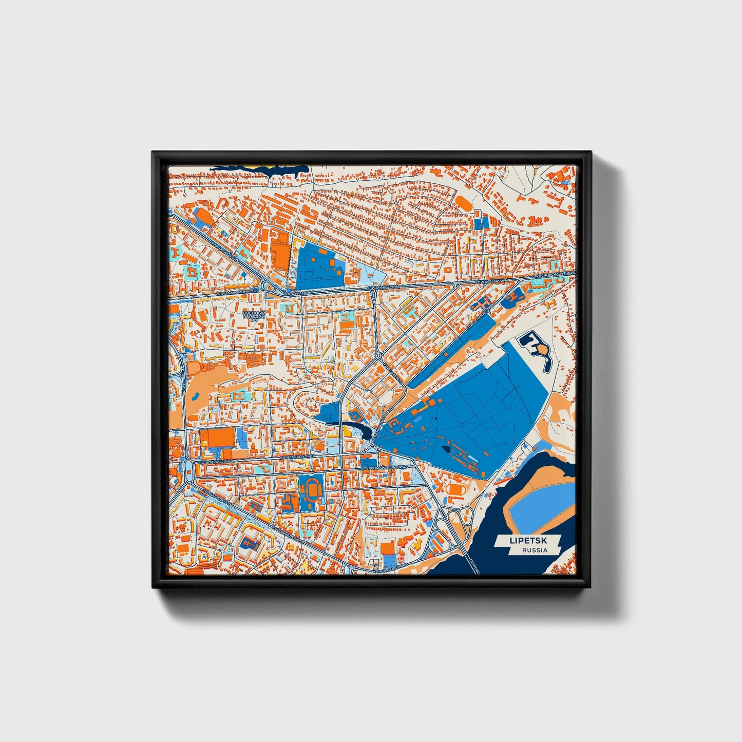 Lipetsk Russia Colorful City Map Canvas Print • Black Framed
