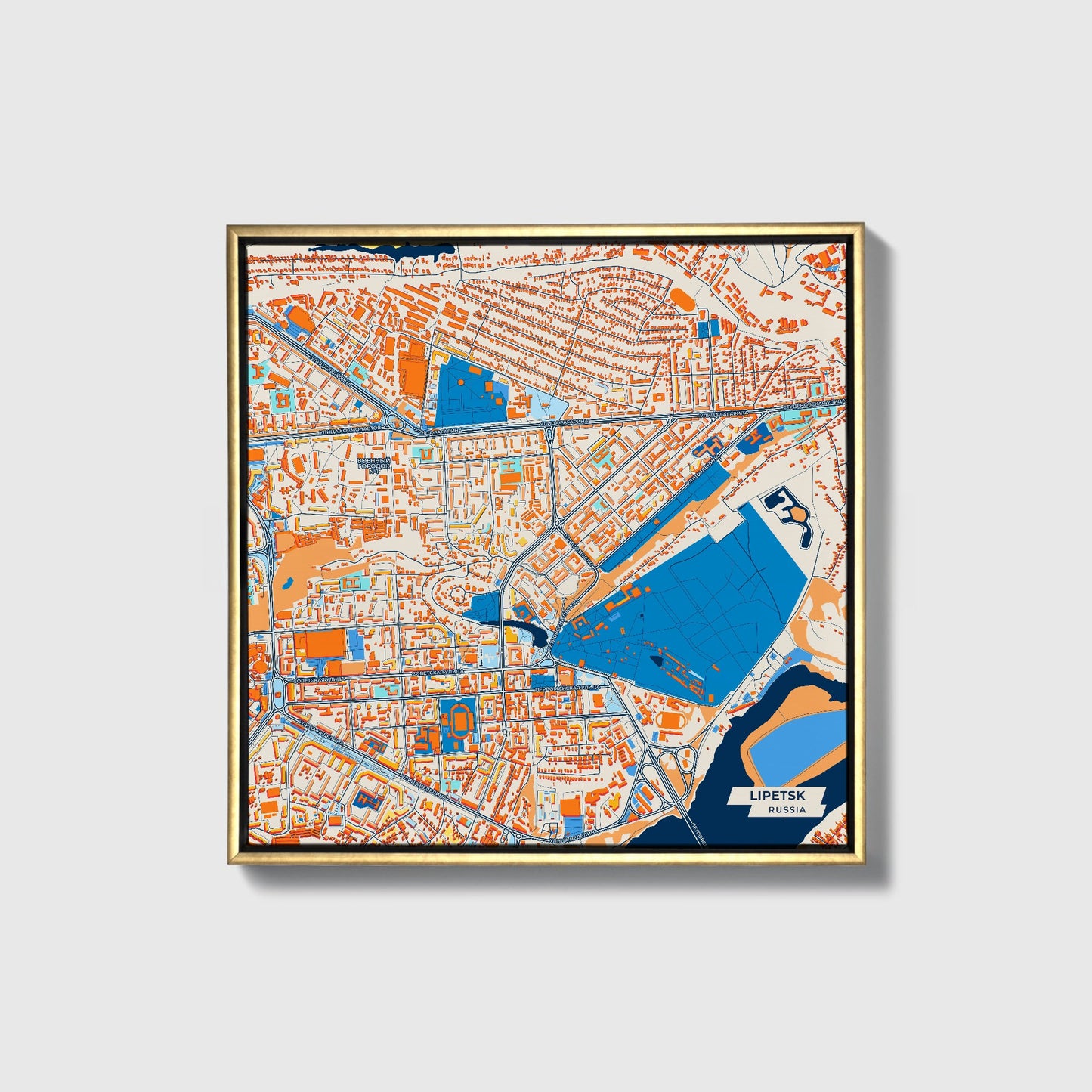 Lipetsk Russia Colorful City Map Canvas Print • Gold Framed