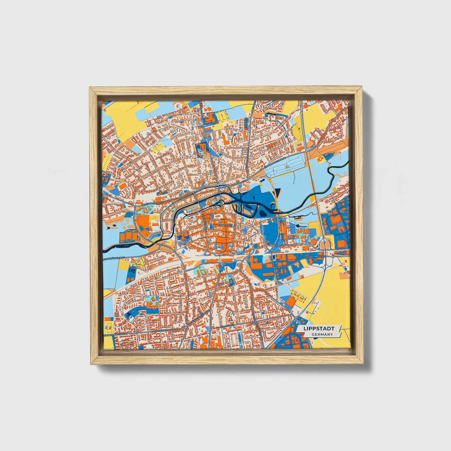 Lippstadt Germany Colorful City Map Canvas Print • Natural Wooden Framed