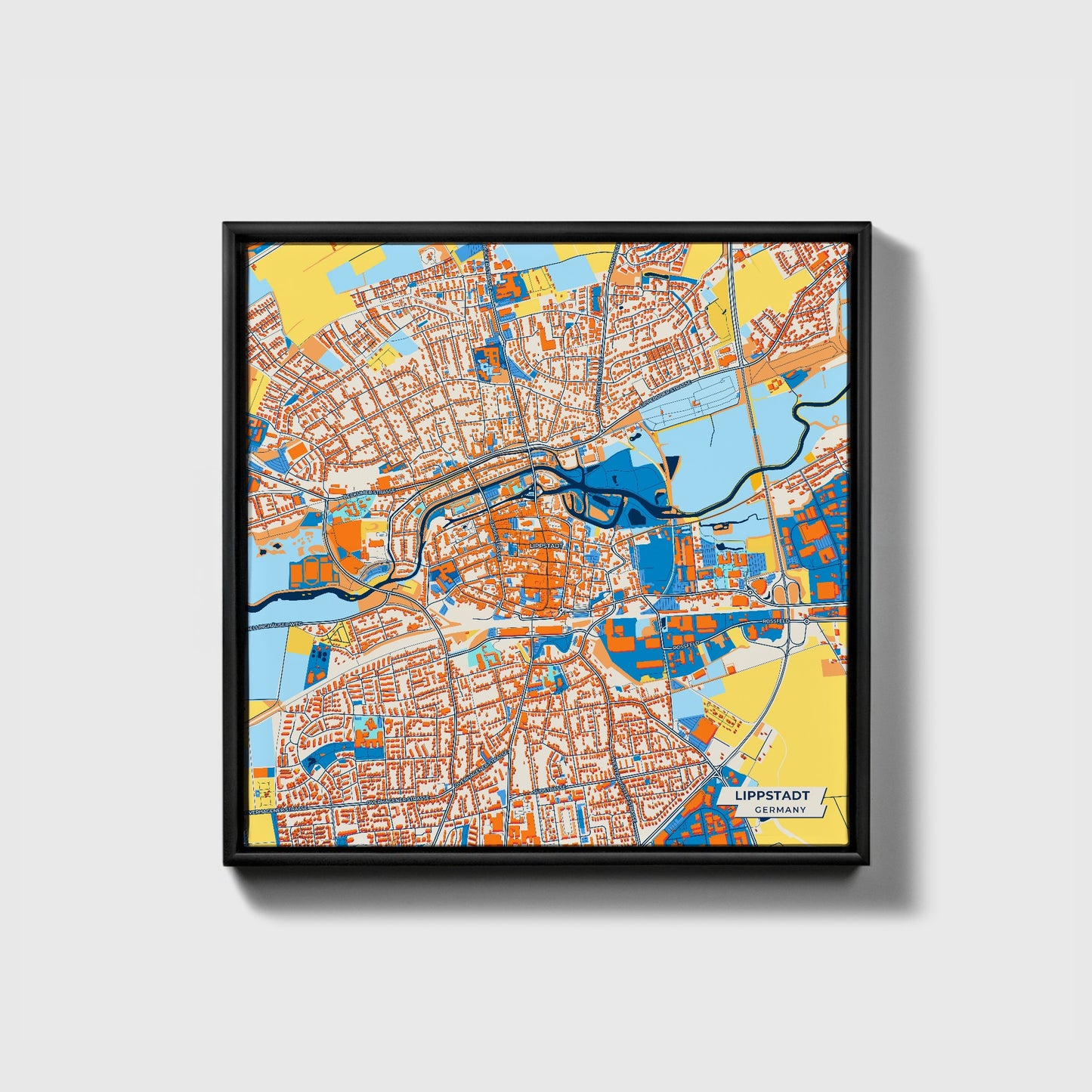 Lippstadt Germany Colorful City Map Canvas Print • Black Framed