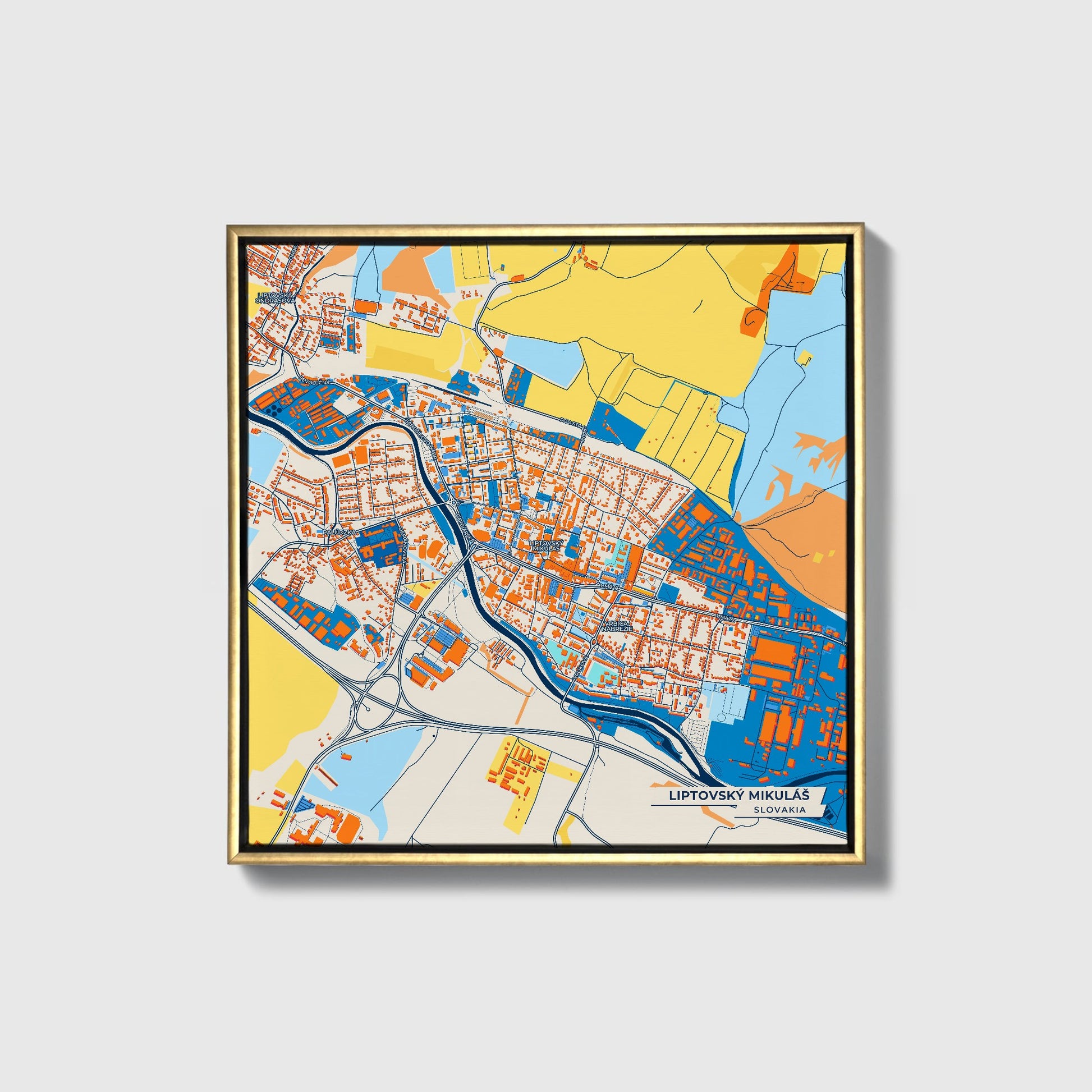 Liptovský Mikuláš Slovakia Colorful City Map Canvas Print • Gold Framed