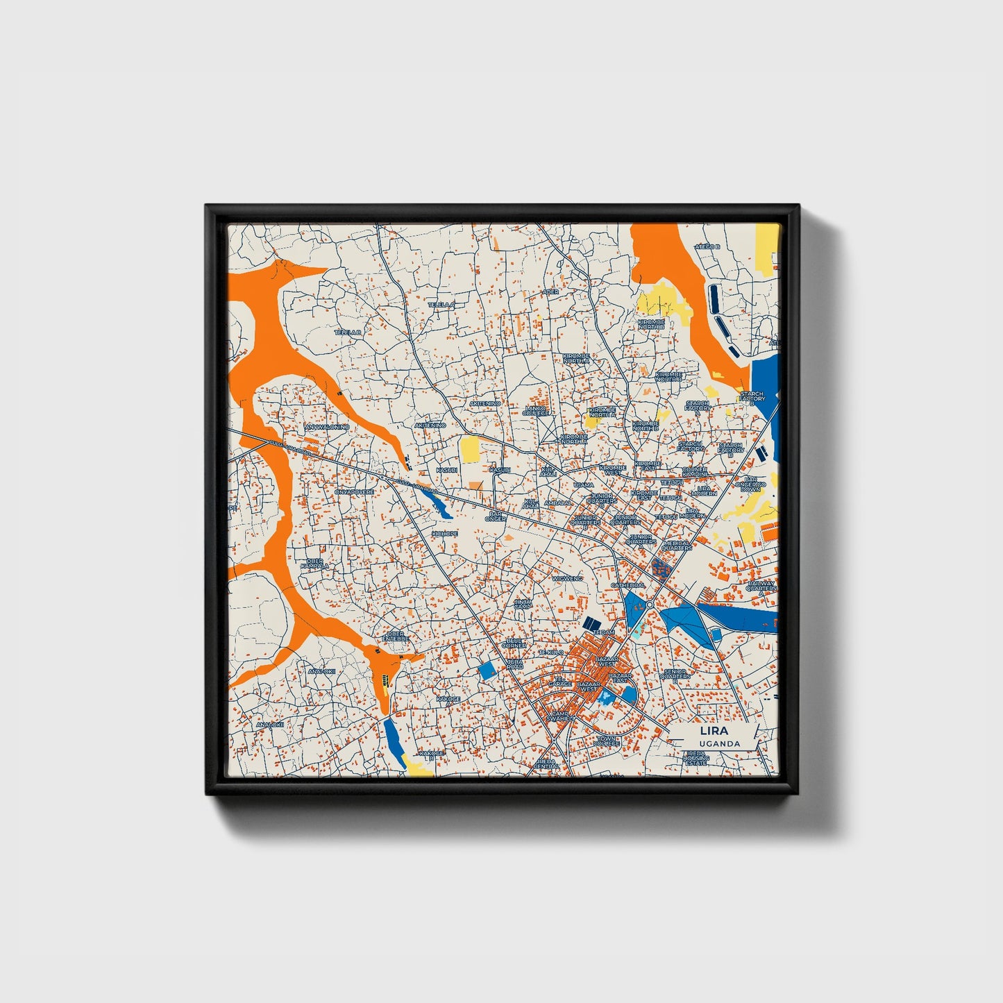 Lira Uganda Colorful City Map Canvas Print • Black Framed