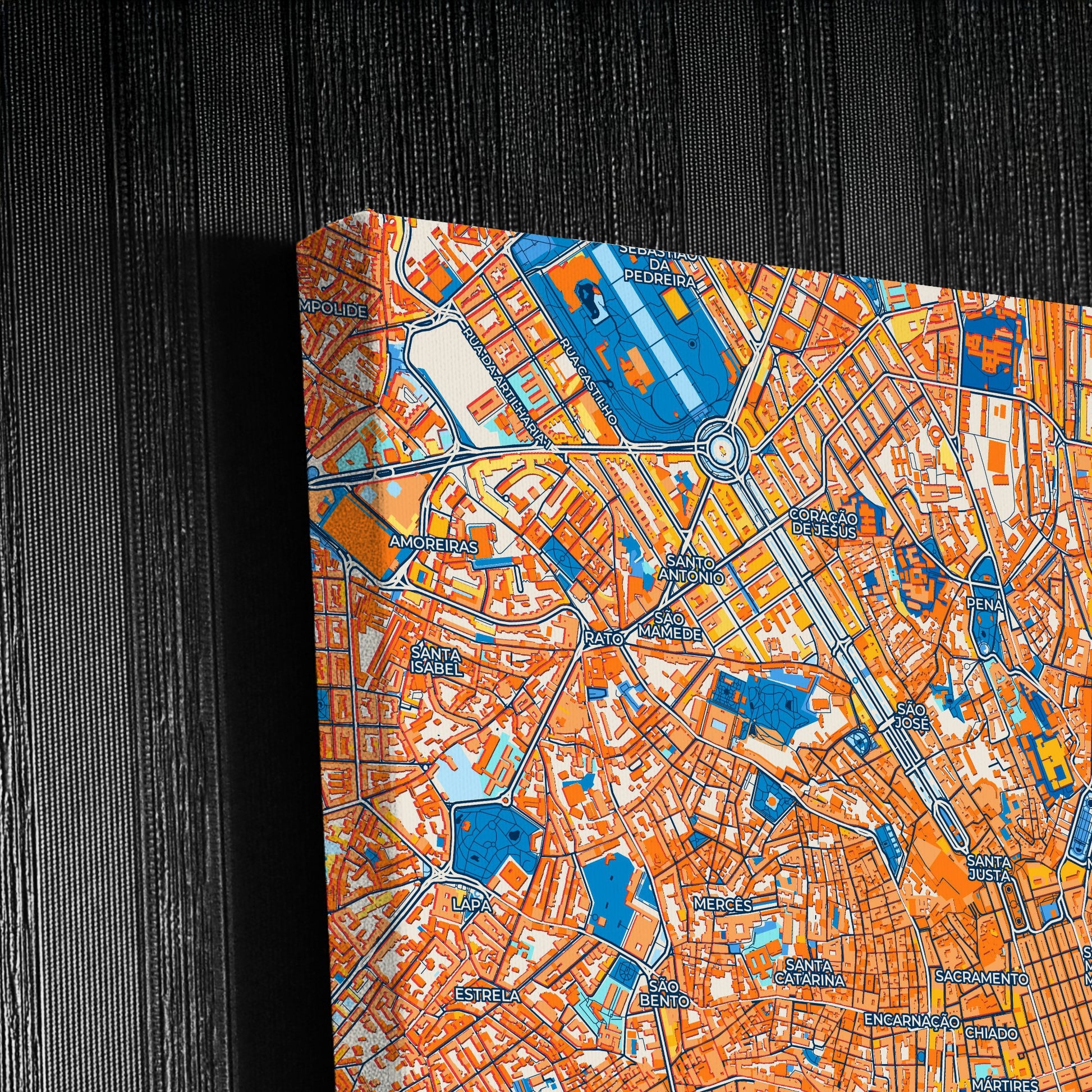Lisbon Portugal Colorful City Map Canvas Print Detail