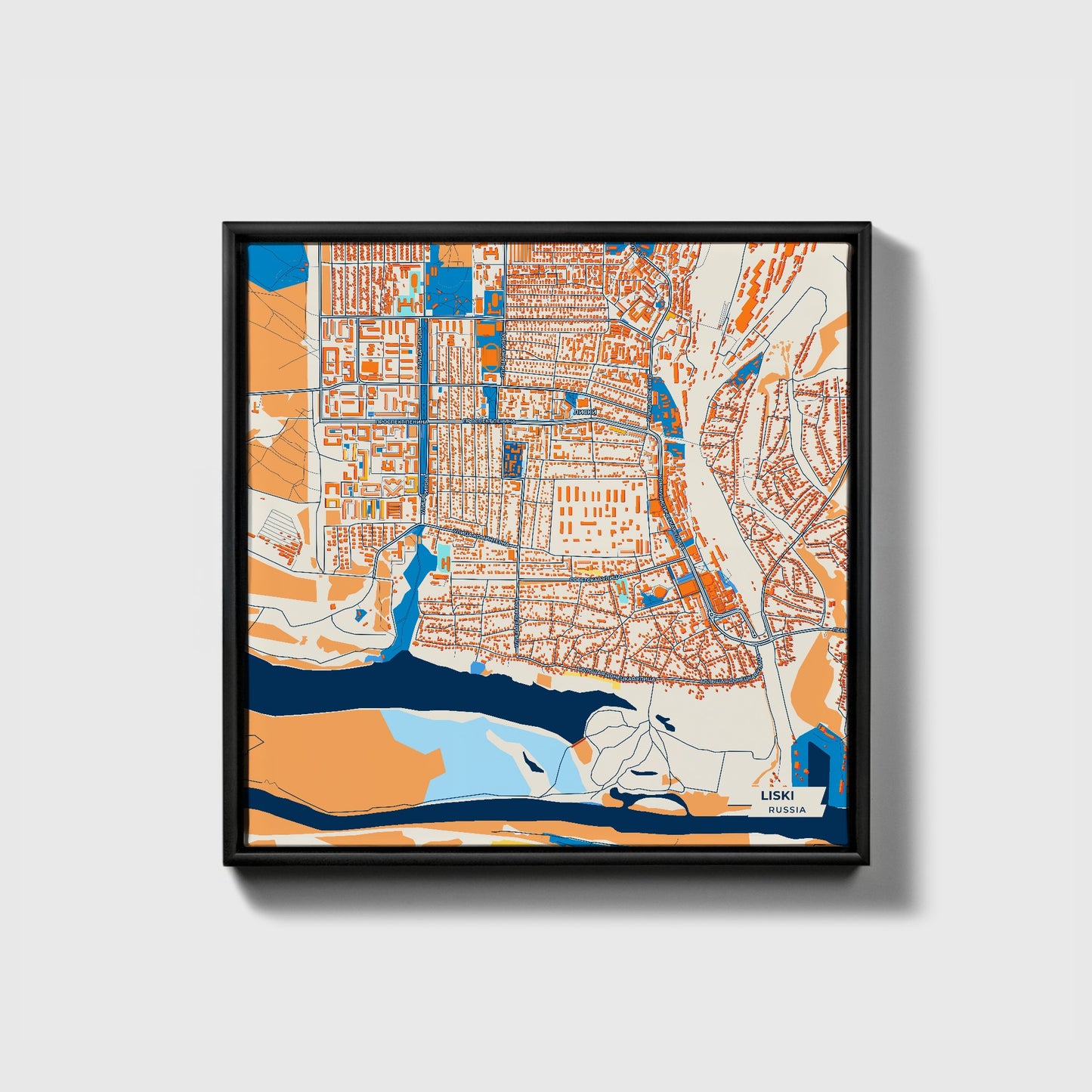 Лиски Russia Colorful City Map Canvas Print • Black Framed