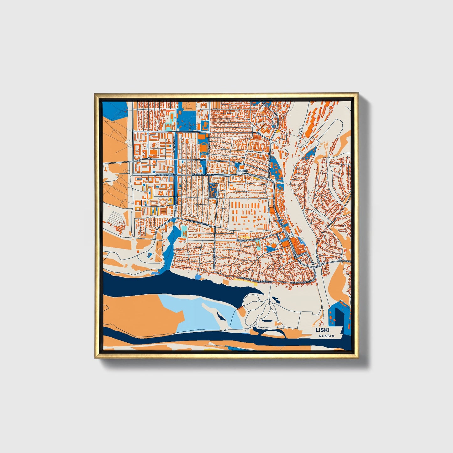 Лиски Russia Colorful City Map Canvas Print • Gold Framed