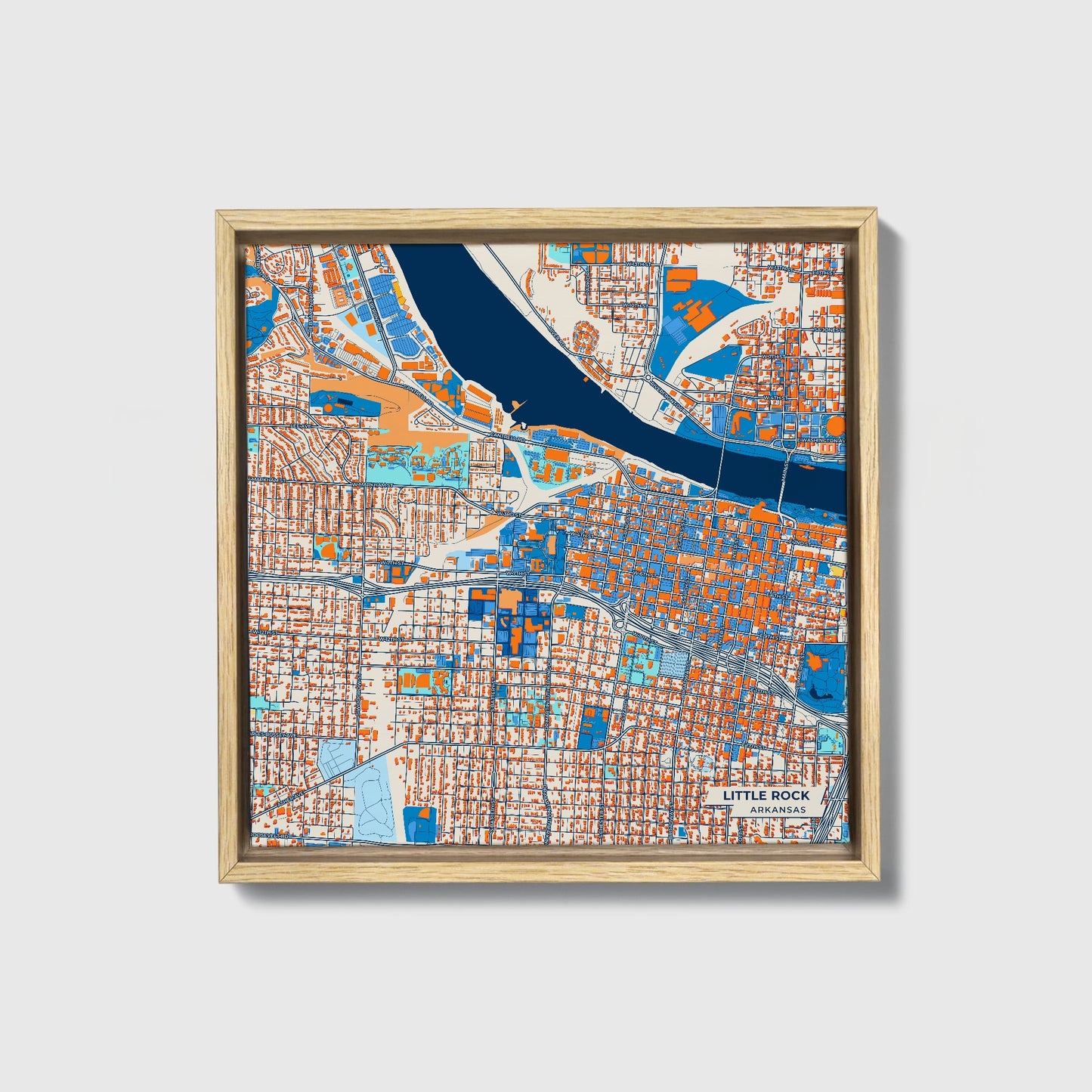 Little Rock Arkansas Colorful City Map Canvas Print • Natural Wooden Framed