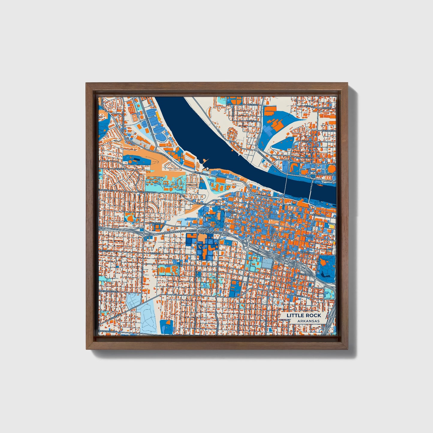 Little Rock Arkansas Colorful City Map Canvas Print • Dark Wooden Framed