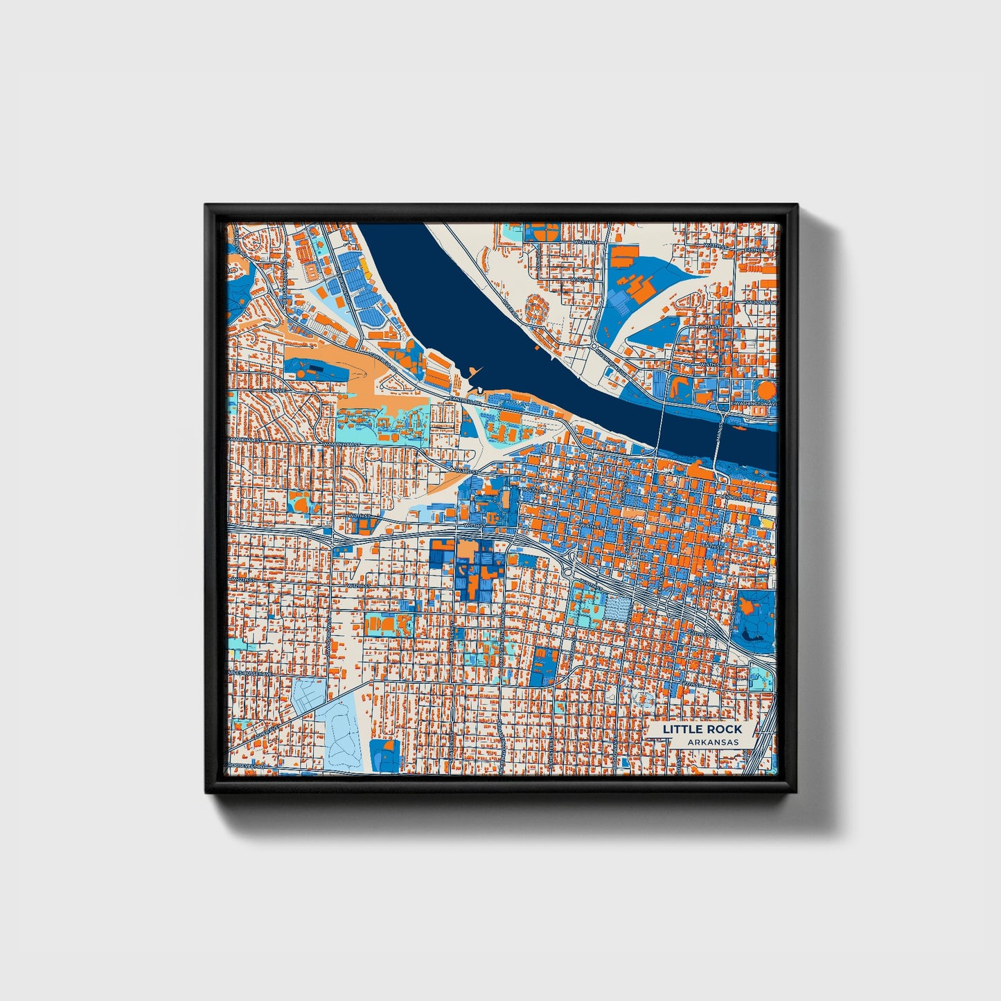 Little Rock Arkansas Colorful City Map Canvas Print • Black Framed