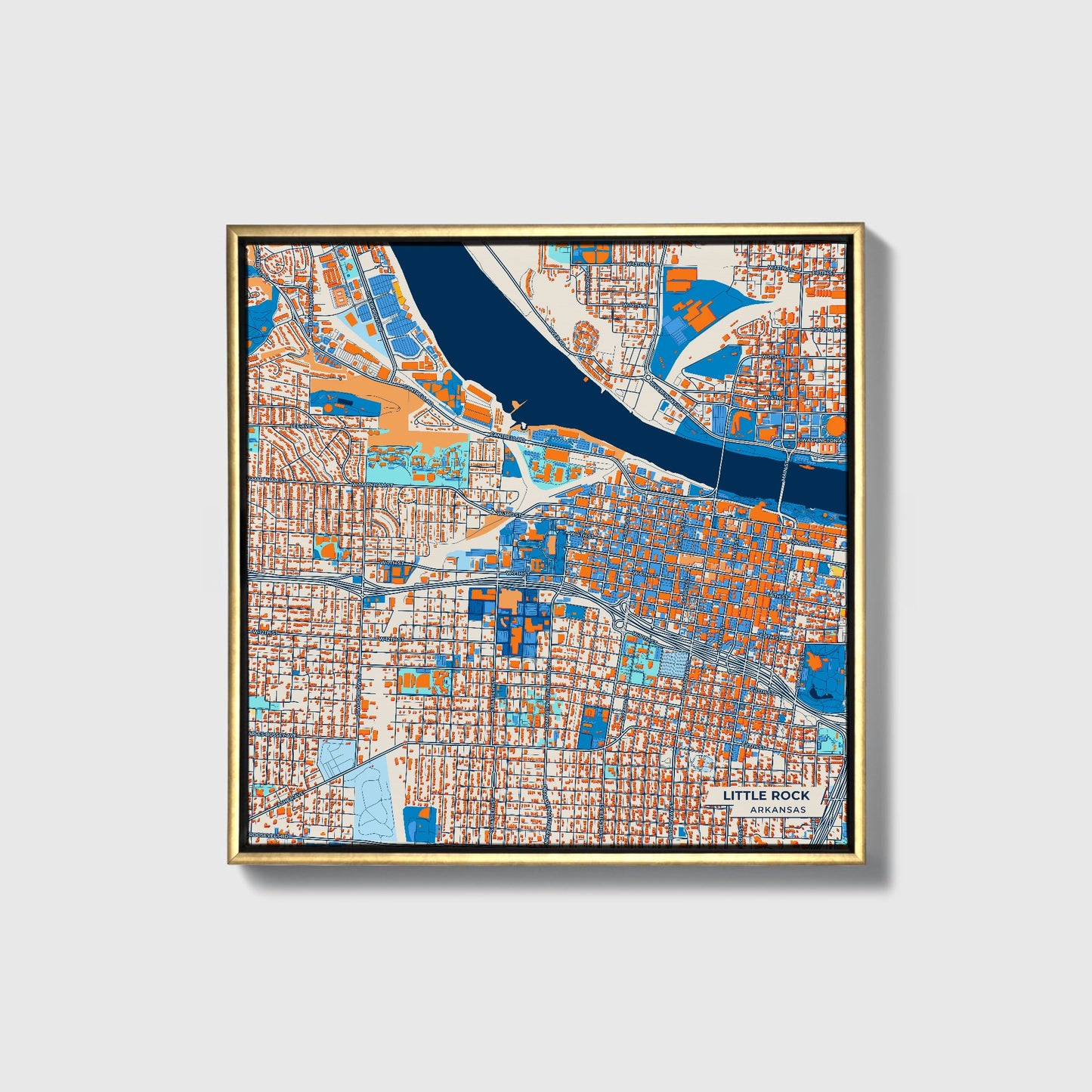 Little Rock Arkansas Colorful City Map Canvas Print • Gold Framed