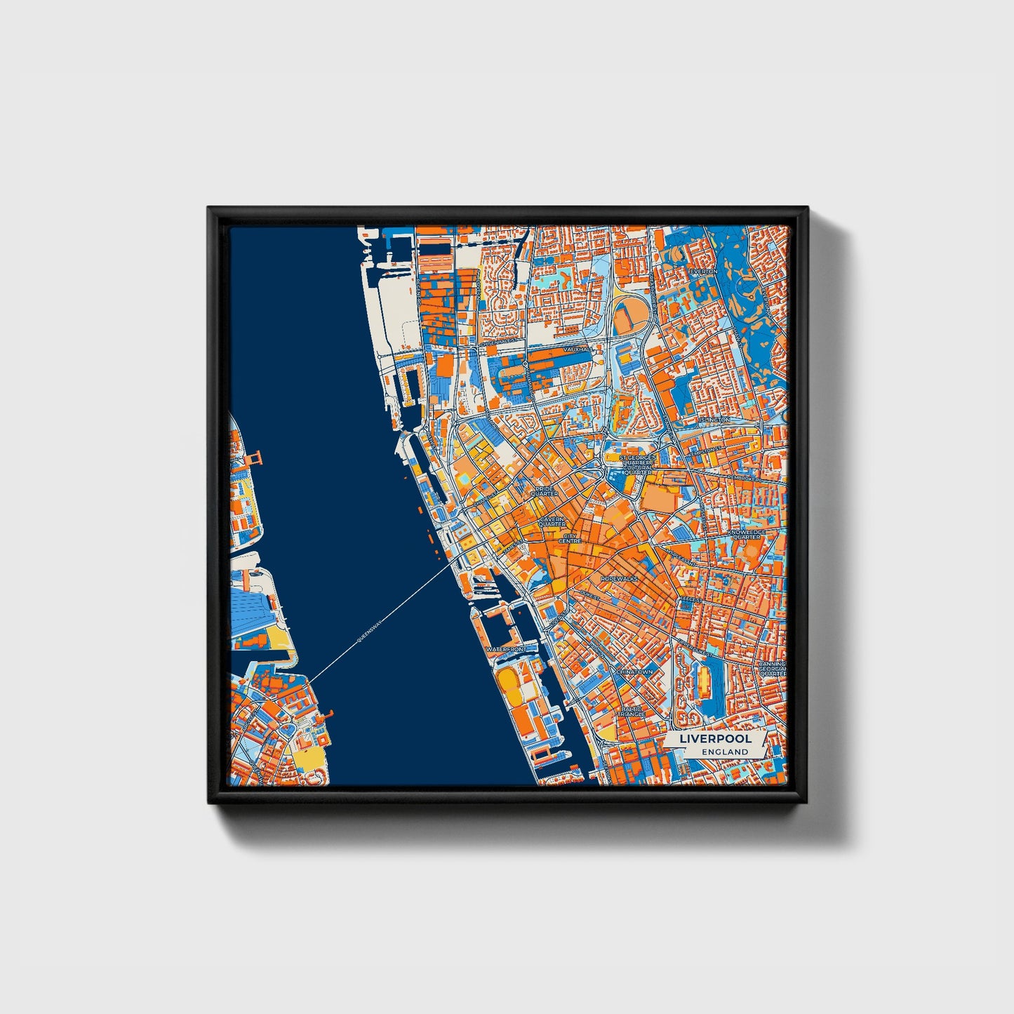 Liverpool England Colorful City Map Canvas Print • Black Framed