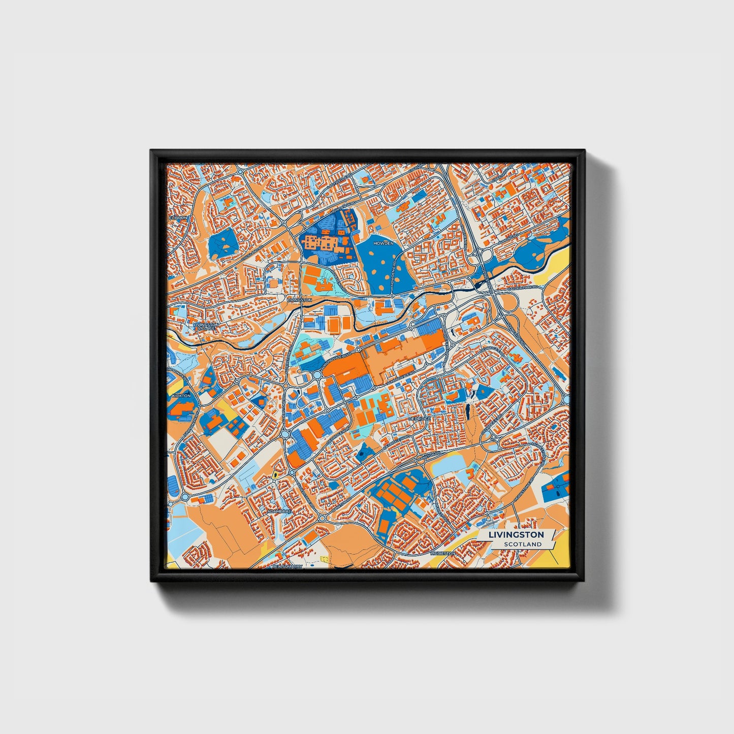 Livingston Scotland Colorful City Map Canvas Print • Black Framed