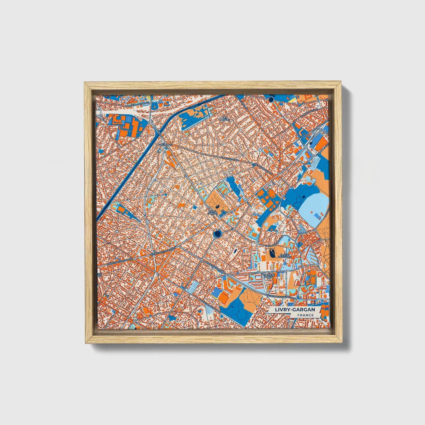 Livry-Gargan France Colorful City Map Canvas Print • Natural Wooden Framed