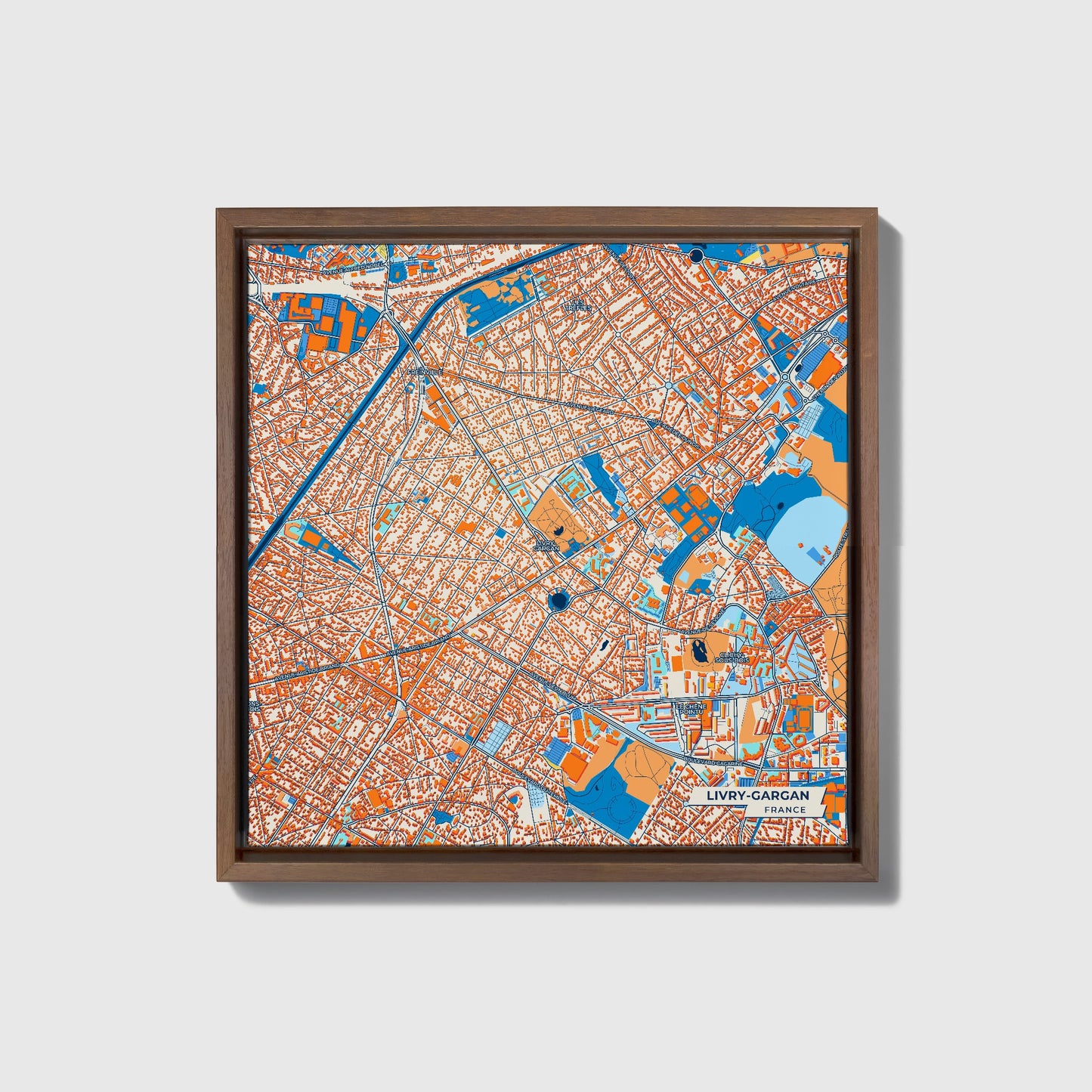 Livry-Gargan France Colorful City Map Canvas Print • Dark Wooden Framed