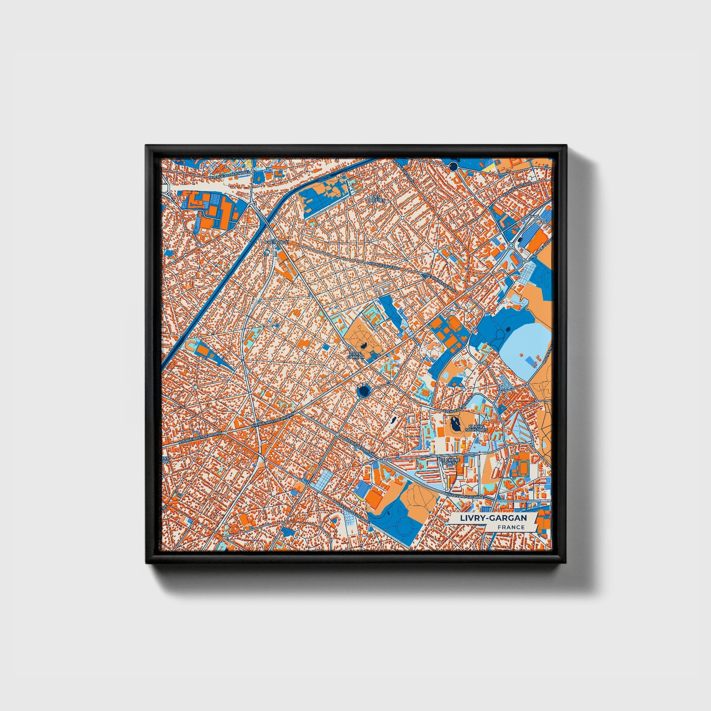 Livry-Gargan France Colorful City Map Canvas Print • Black Framed