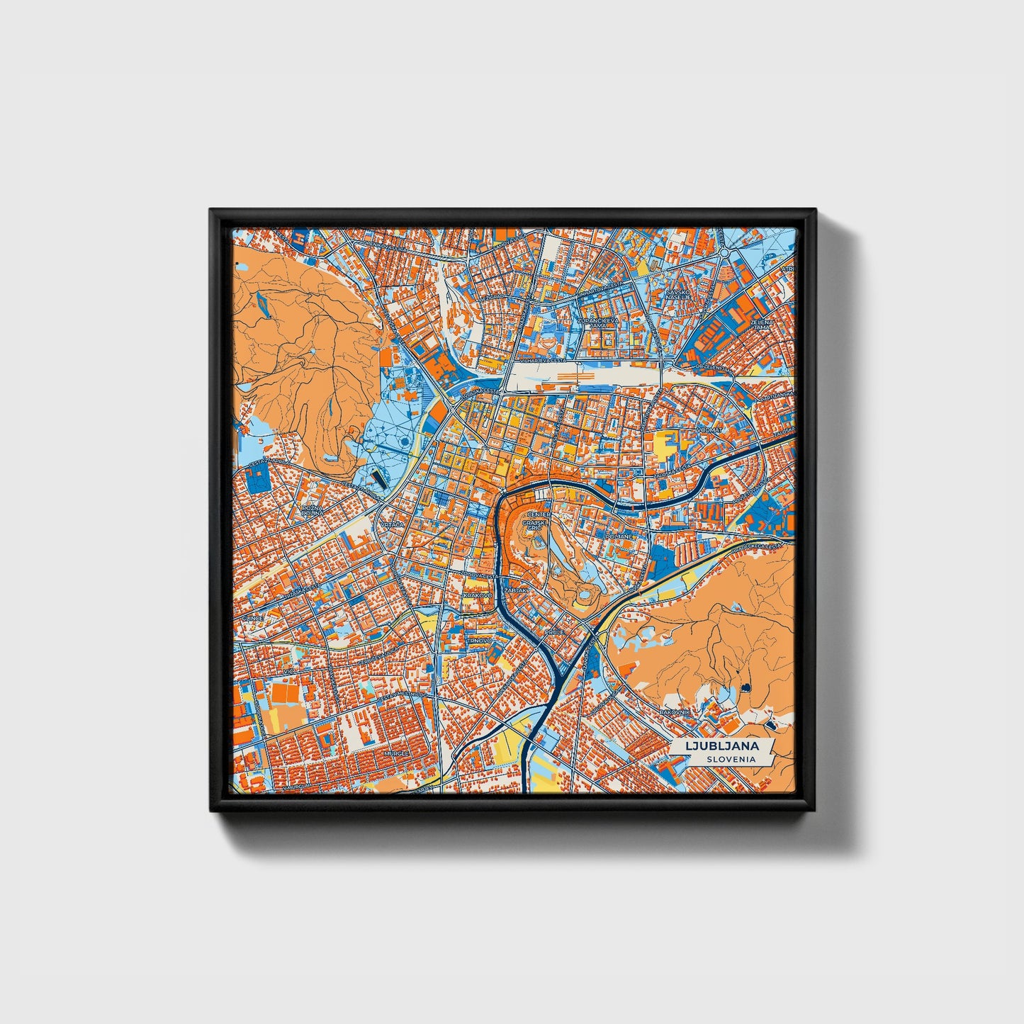 Ljubljana Slovenia Colorful City Map Canvas Print • Black Framed