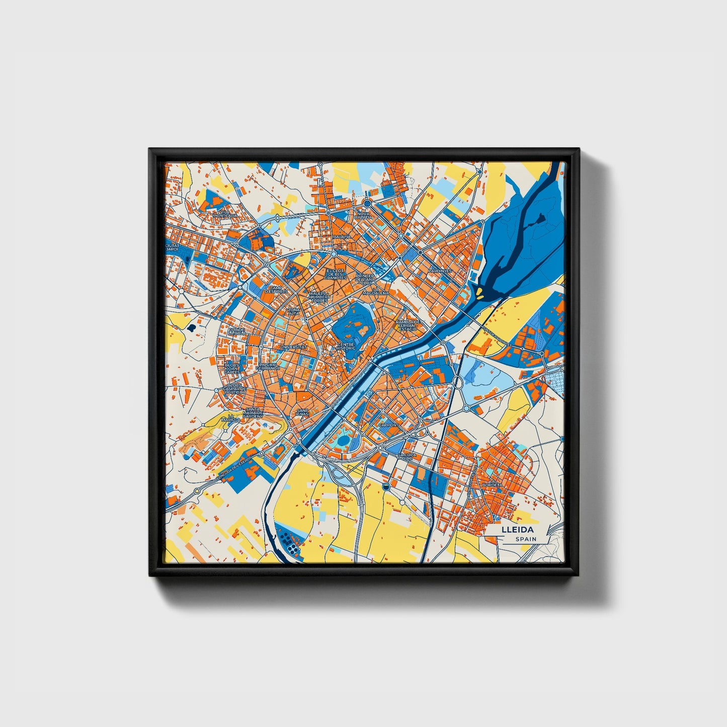 Lleida Spain Colorful City Map Canvas Print • Black Framed