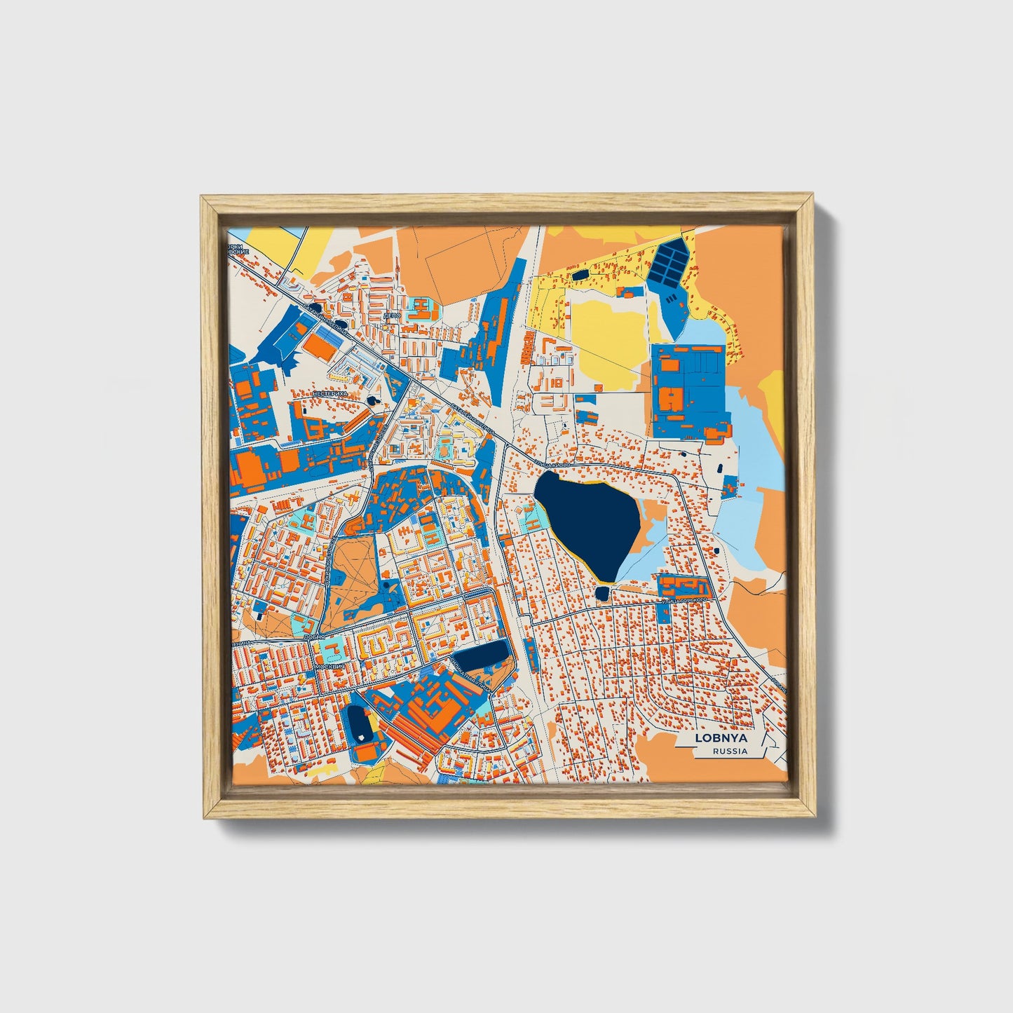 Лобня Russia Colorful City Map Canvas Print • Natural Wooden Framed