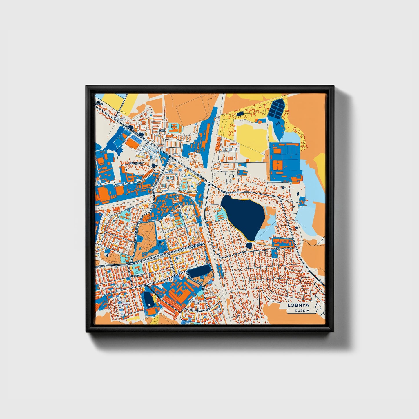 Лобня Russia Colorful City Map Canvas Print • Black Framed