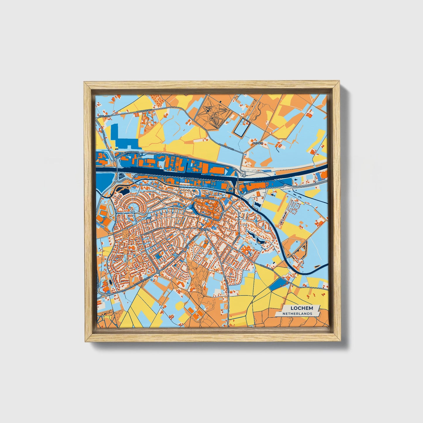 Lochem Netherlands Colorful City Map Canvas Print • Natural Wooden Framed