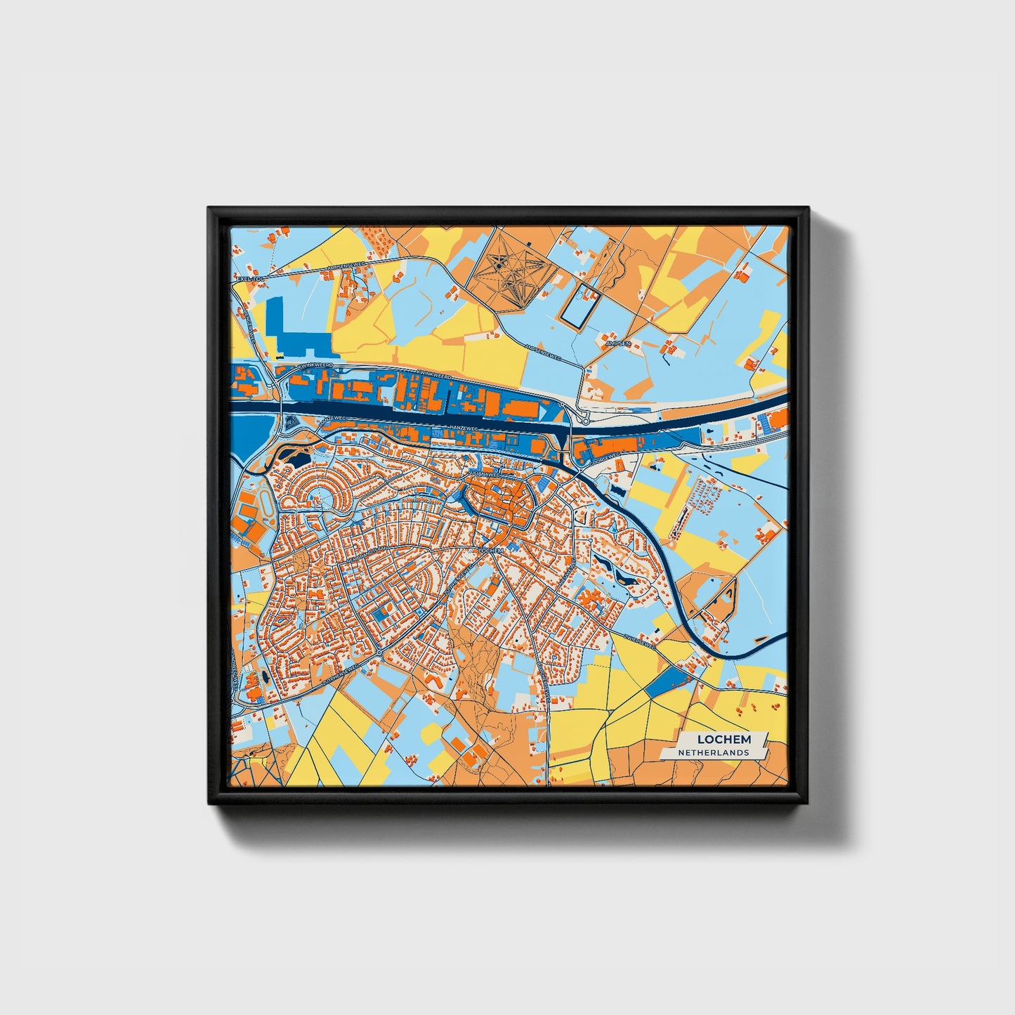 Lochem Netherlands Colorful City Map Canvas Print • Black Framed