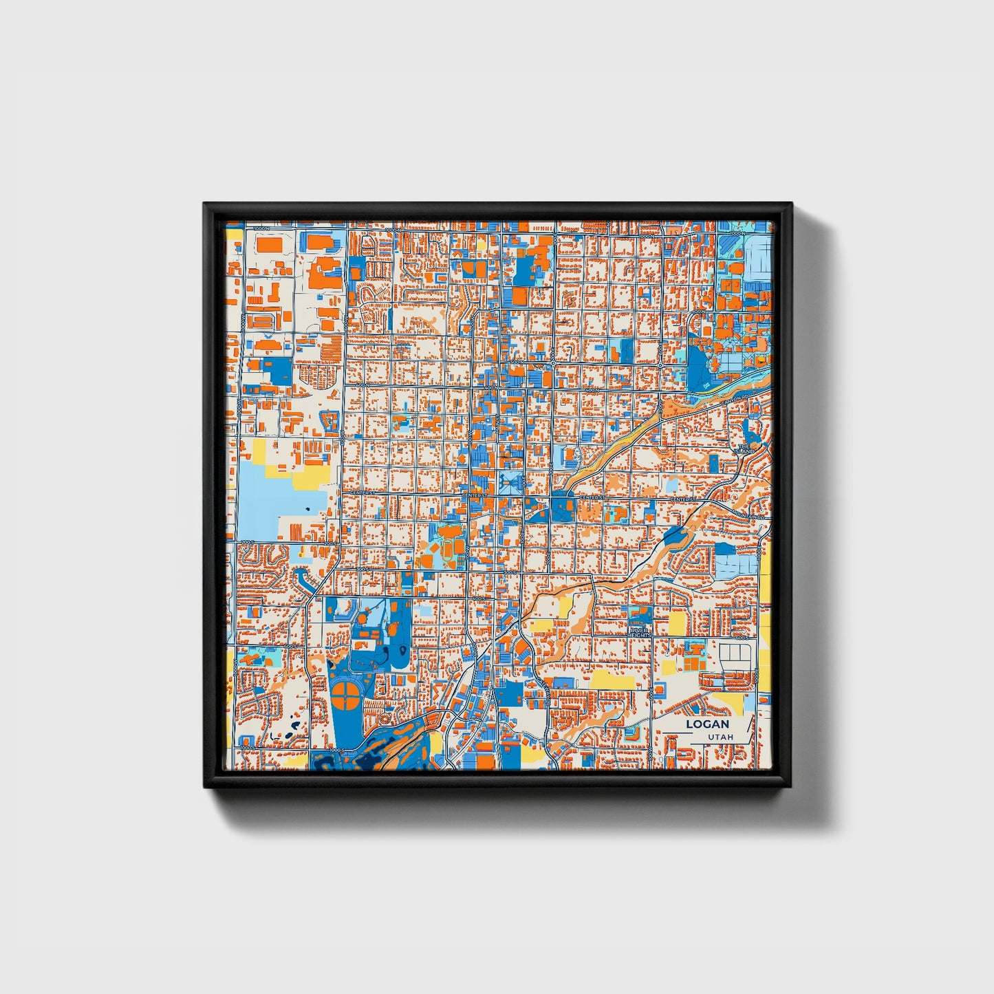 Logan Utah Colorful City Map Canvas Print • Black Framed