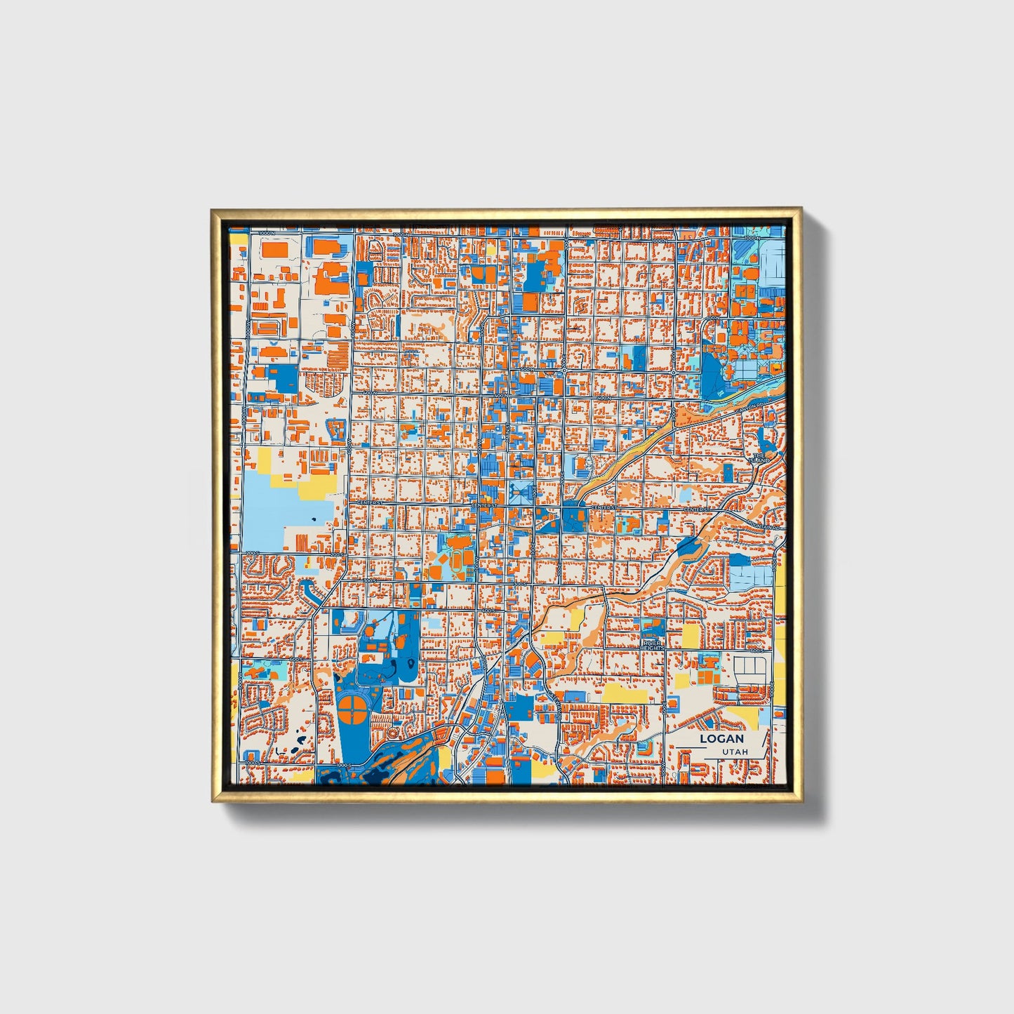 Logan Utah Colorful City Map Canvas Print • Gold Framed