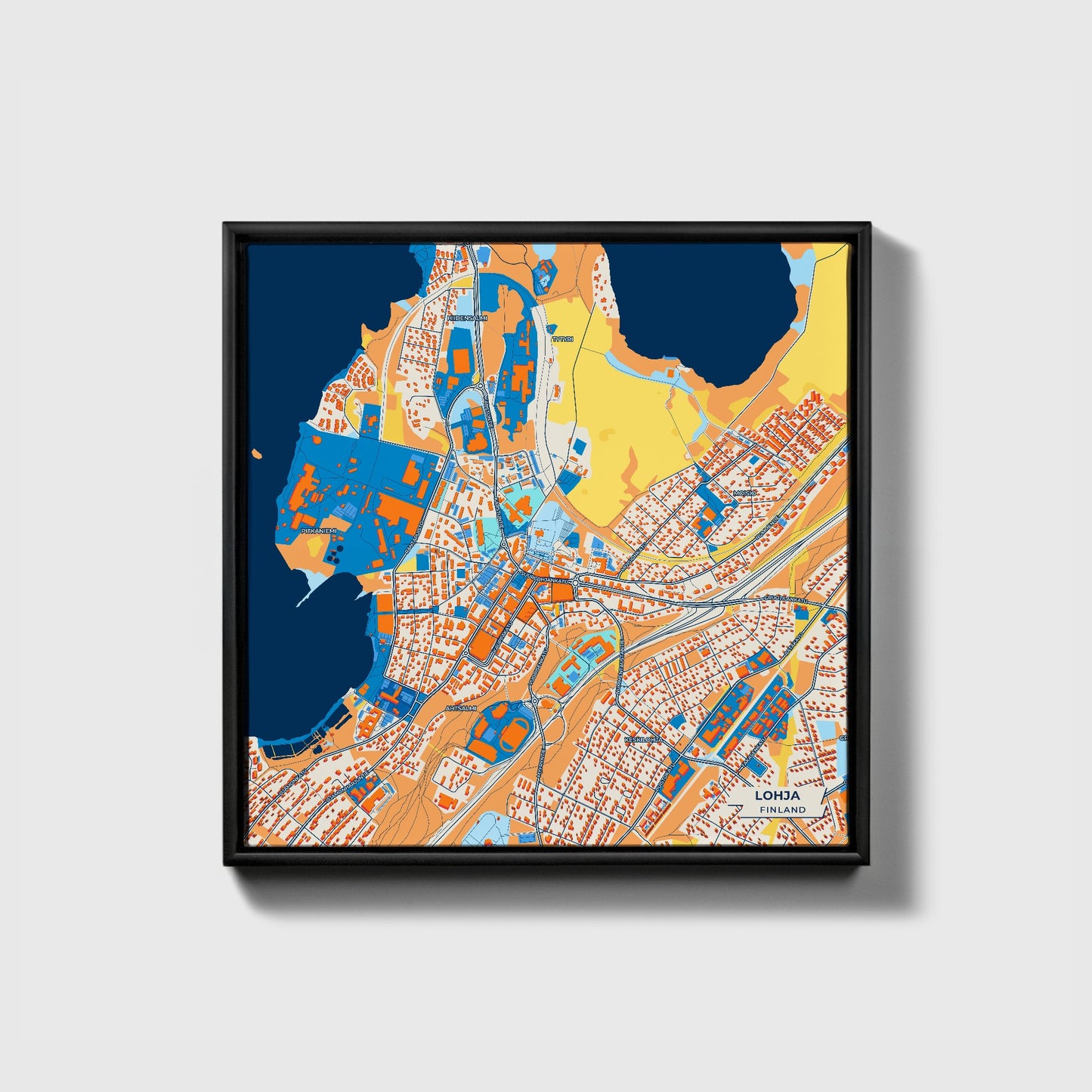 Lohja Finland Colorful City Map Canvas Print • Black Framed