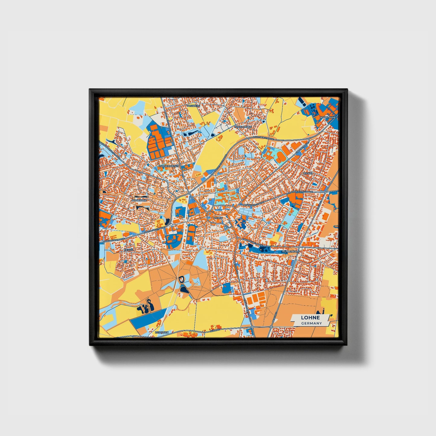 Löhne Germany Colorful City Map Canvas Print • Black Framed